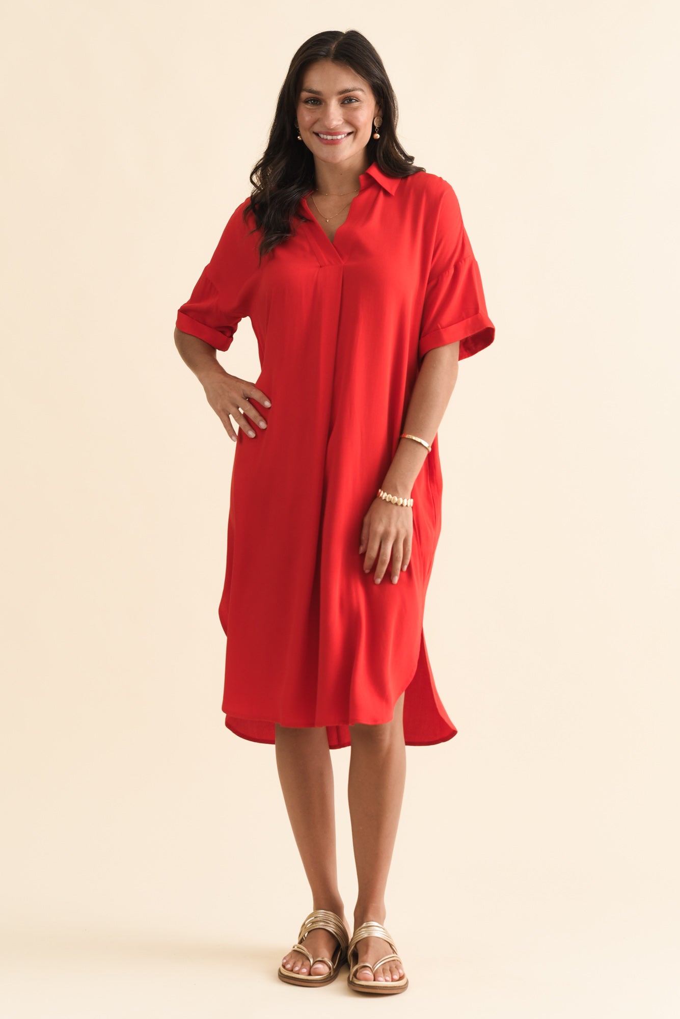 Kazi Red Shirt Dress Front View 2