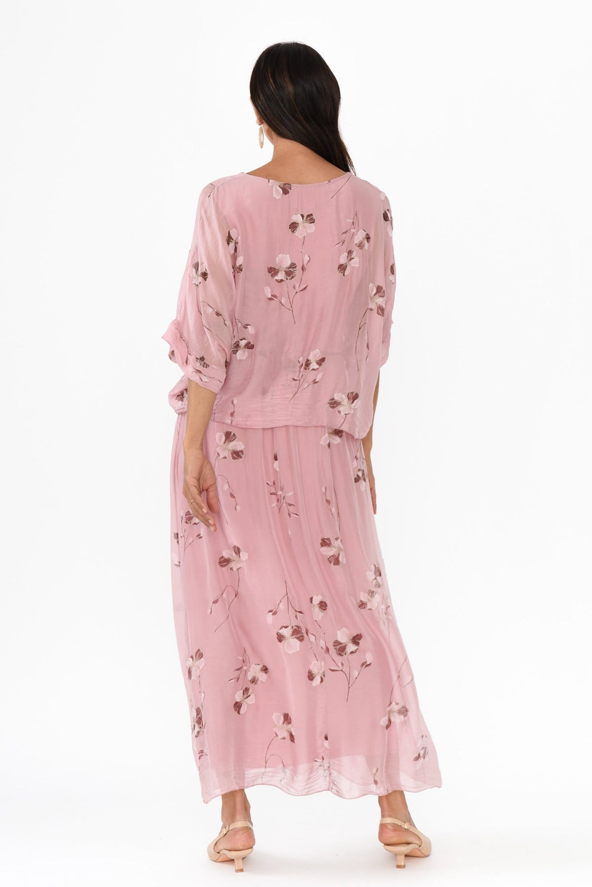 Kerry Pink Floral Silk Gathered Dress Side View
