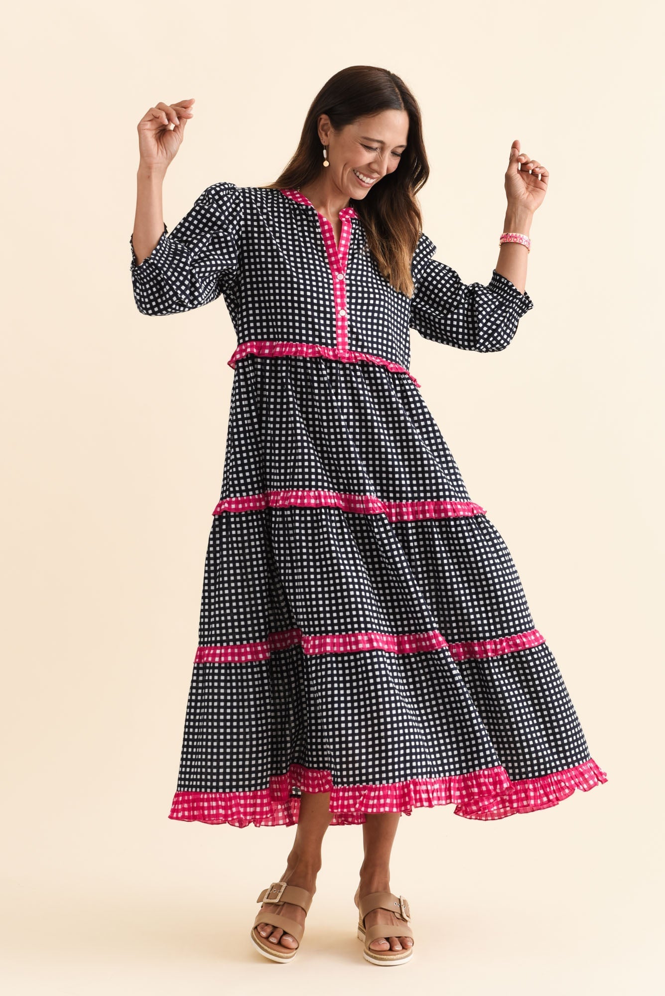 Kesia Navy Spot Cotton Tier Dress Front View