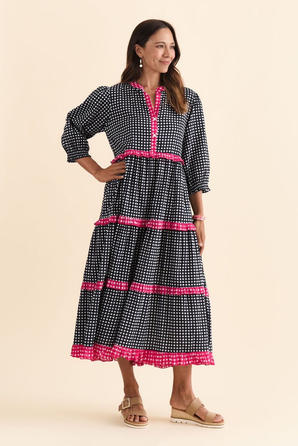 Kesia Navy Spot Cotton Tier Dress Back View