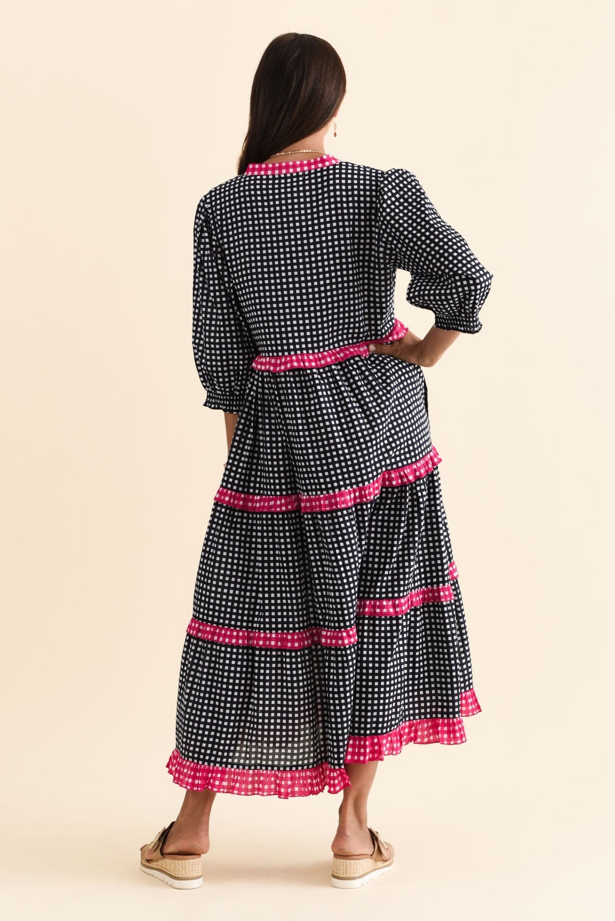 Kesia Navy Spot Cotton Tier Dress Side View