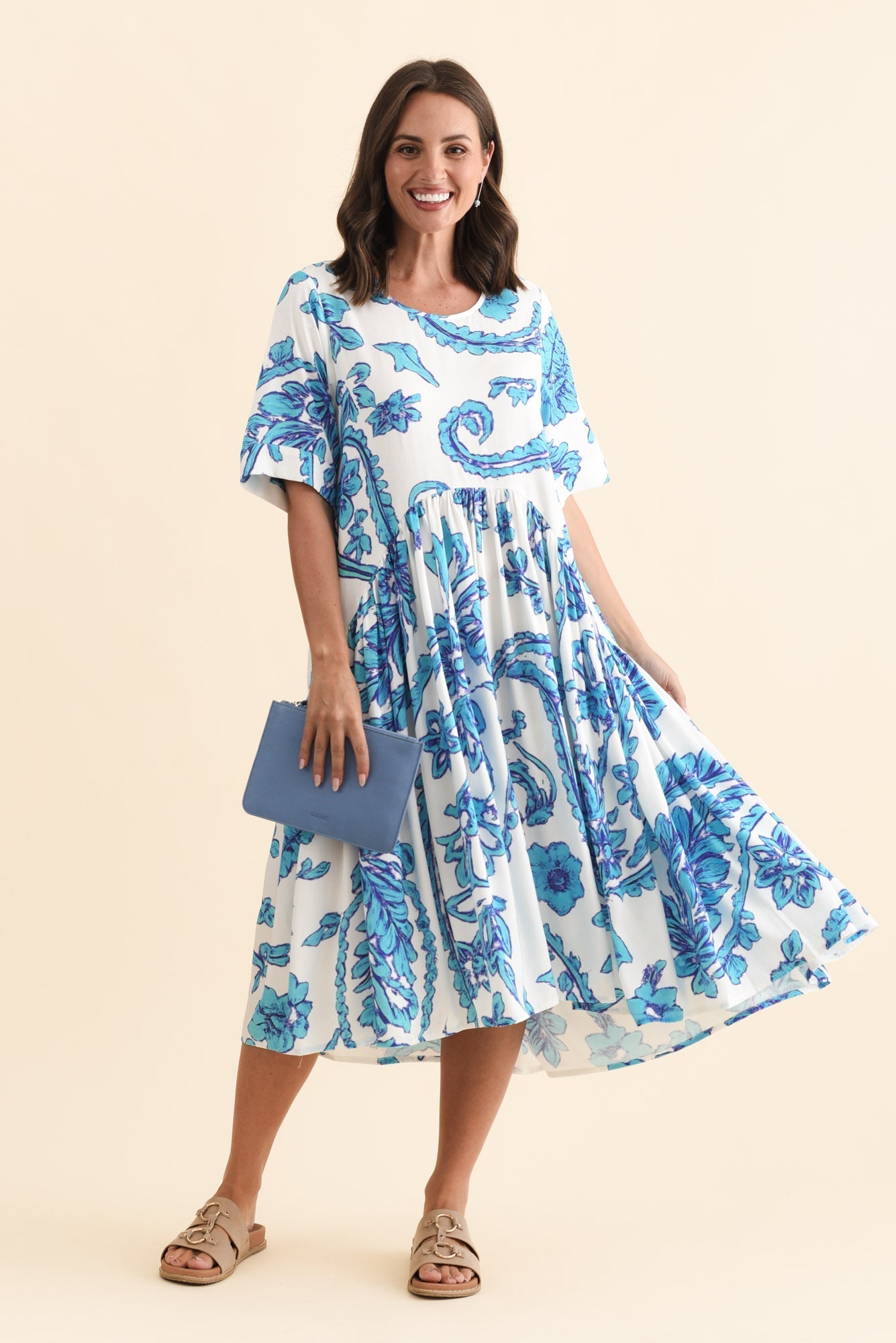 Kiana Blue Paisley Peak Dress Front View