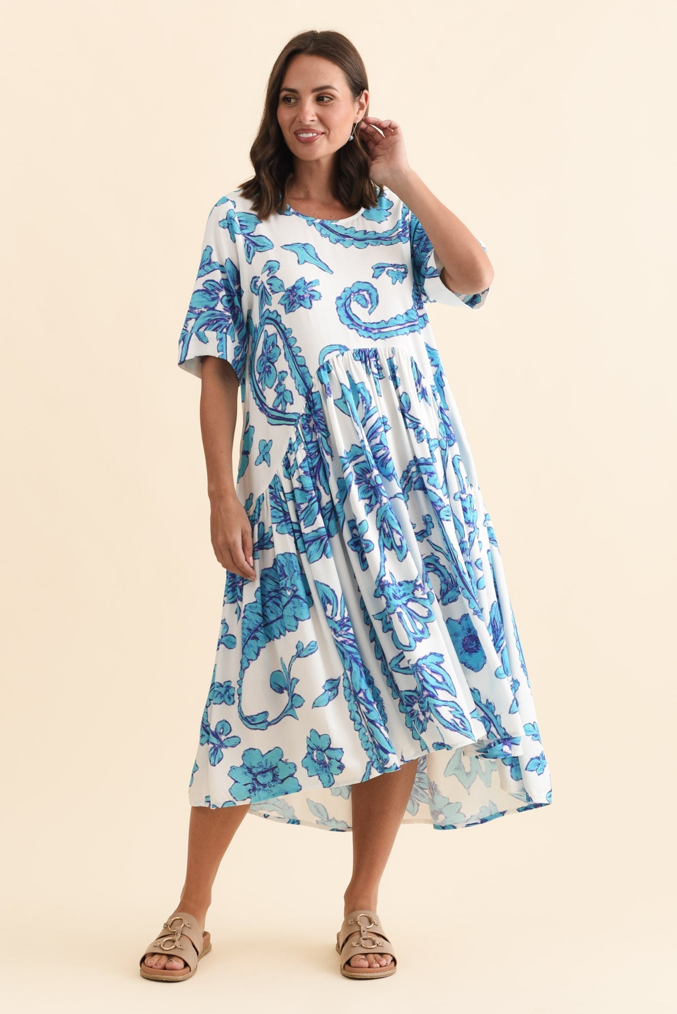 Kiana Blue Paisley Peak Dress Back View