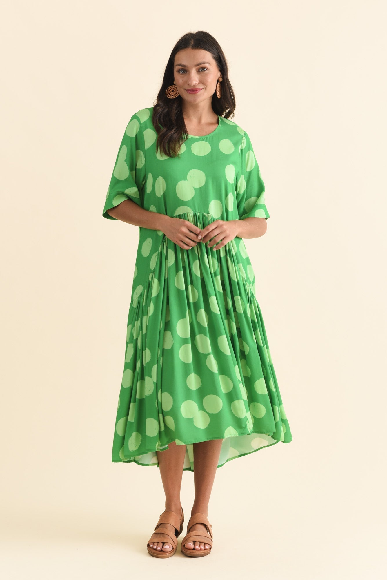 Kiana Green Spot Peak Dress Front View