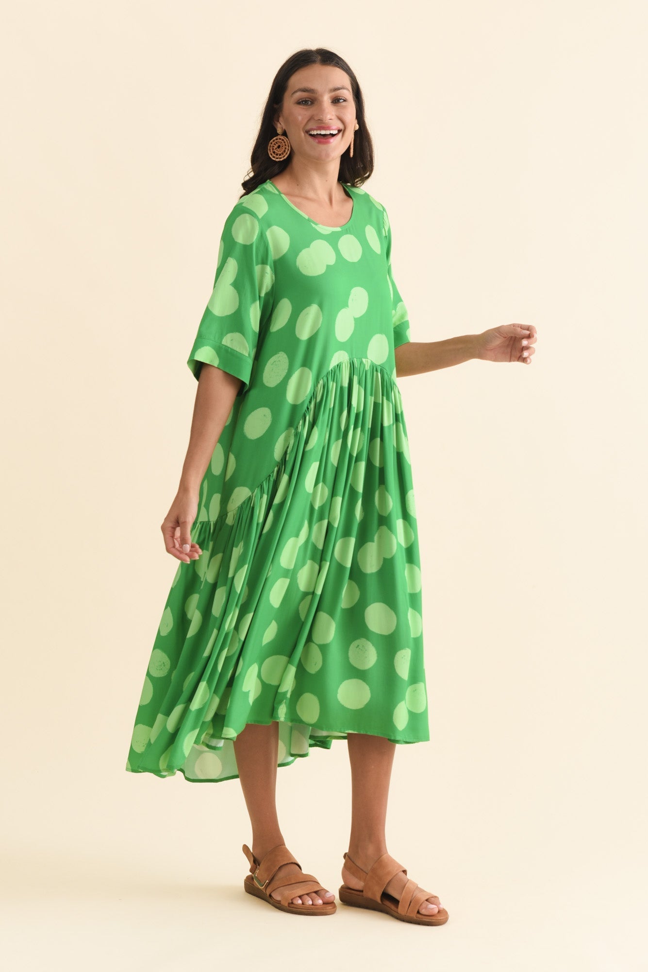 Kiana Green Spot Peak Dress Back View