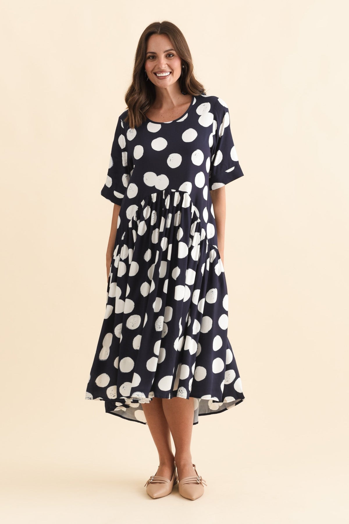 Kiana Navy Spot Peak Dress Back View 2