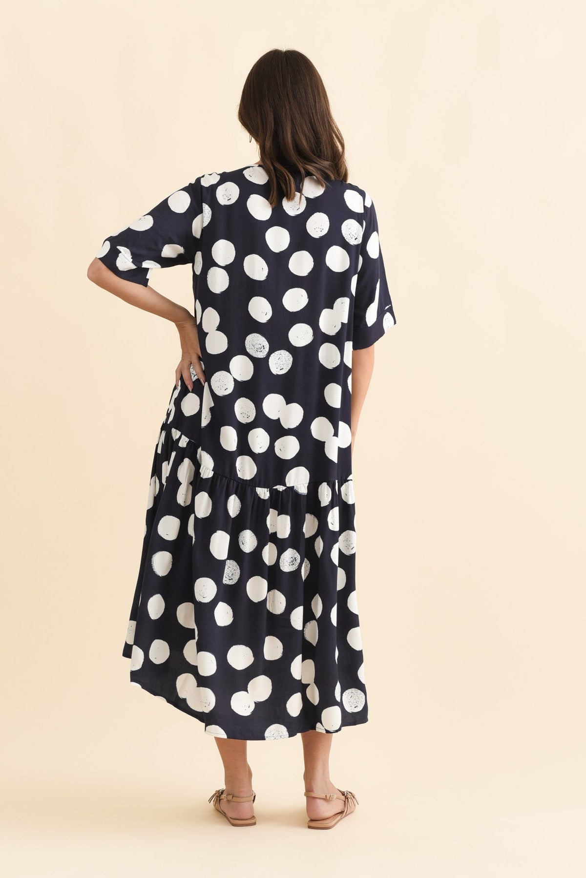 Kiana Navy Spot Peak Dress Detail View