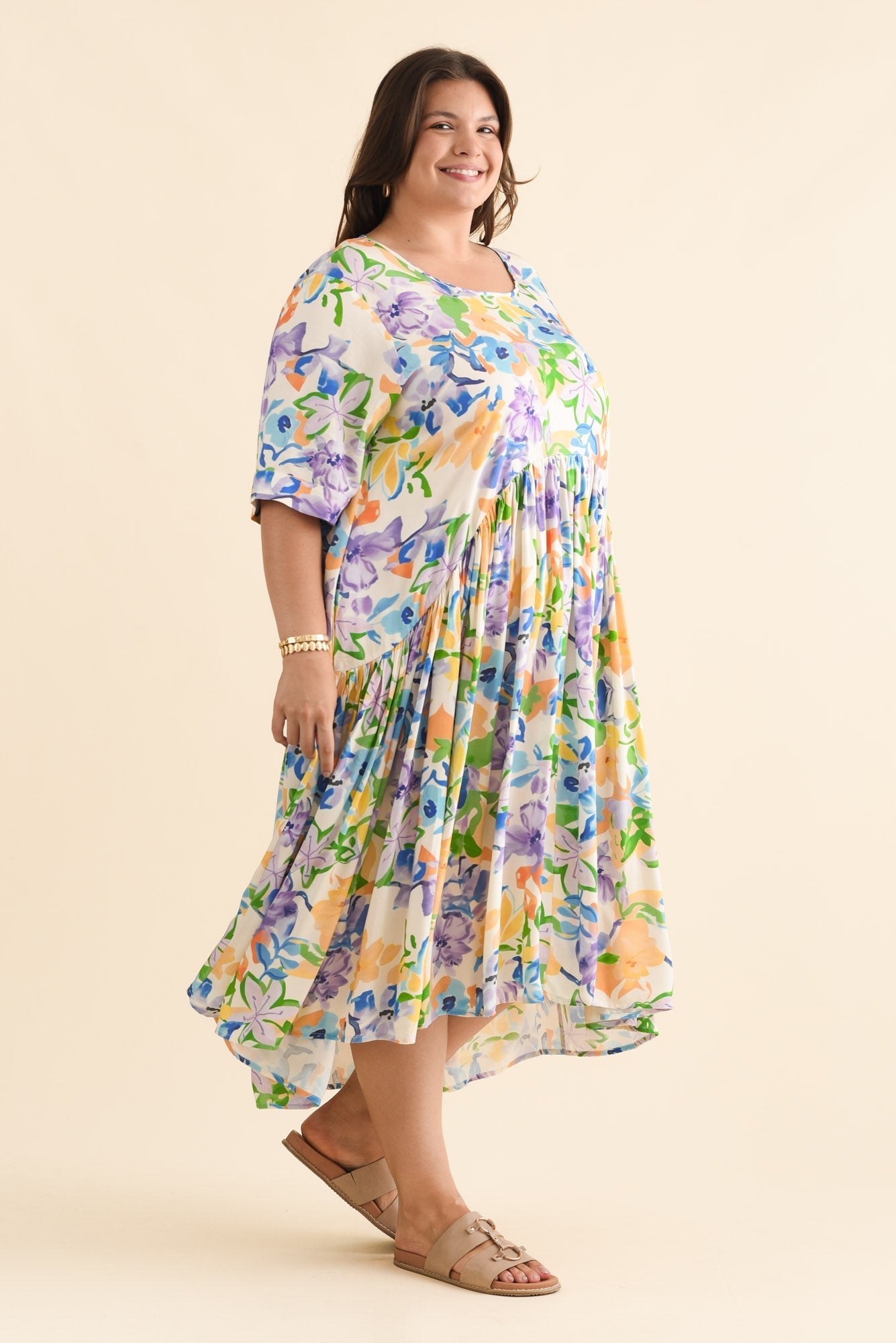 Kiana Purple Floral Peak Dress Styled View 2