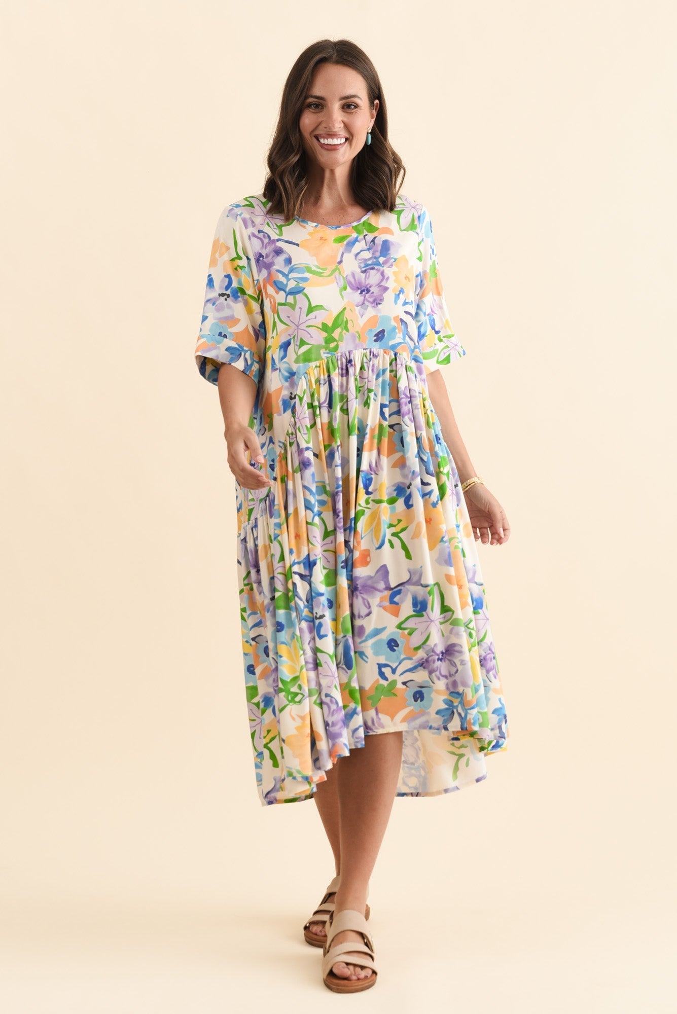 Kiana Purple Floral Peak Dress Front View