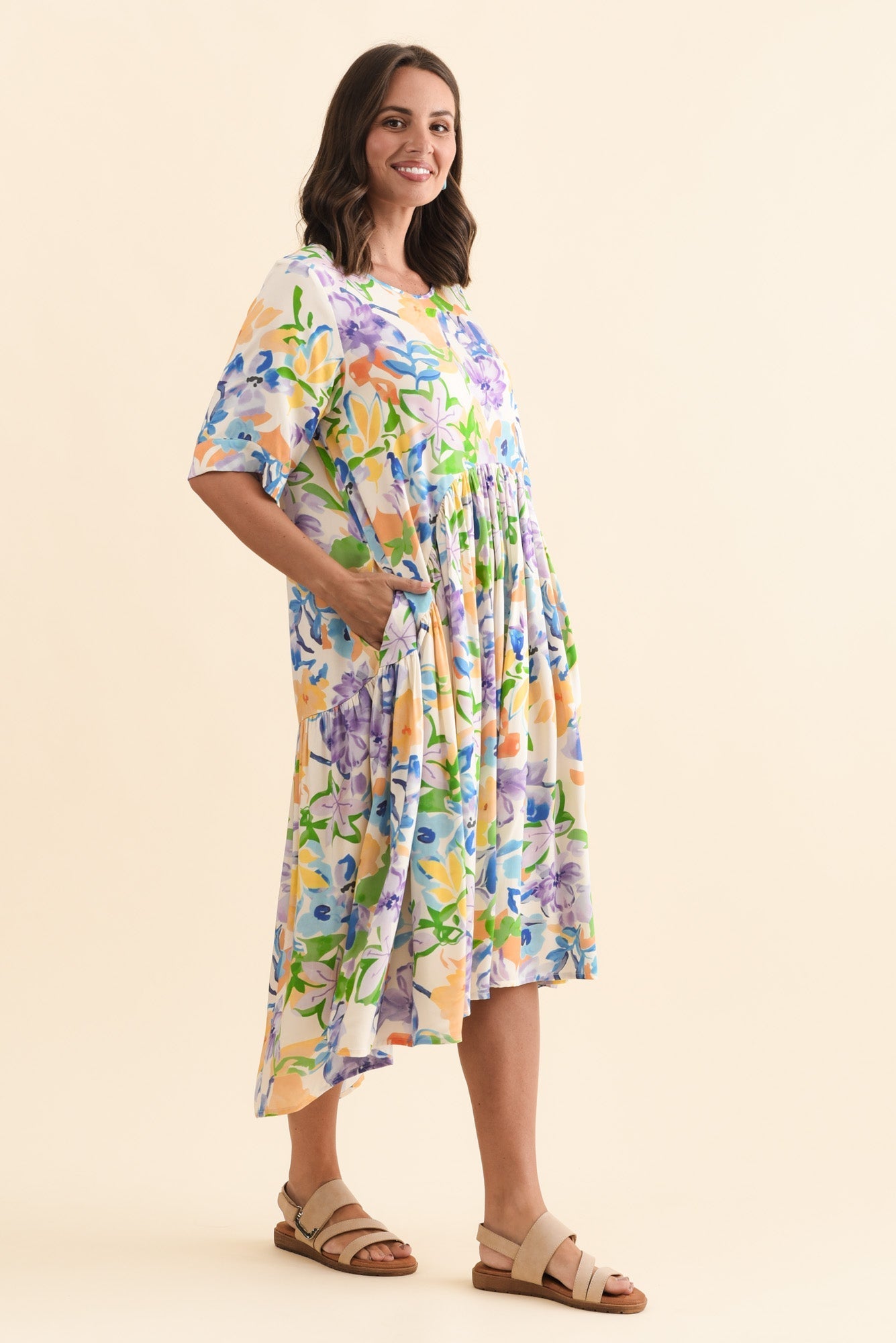 Kiana Purple Floral Peak Dress Side View