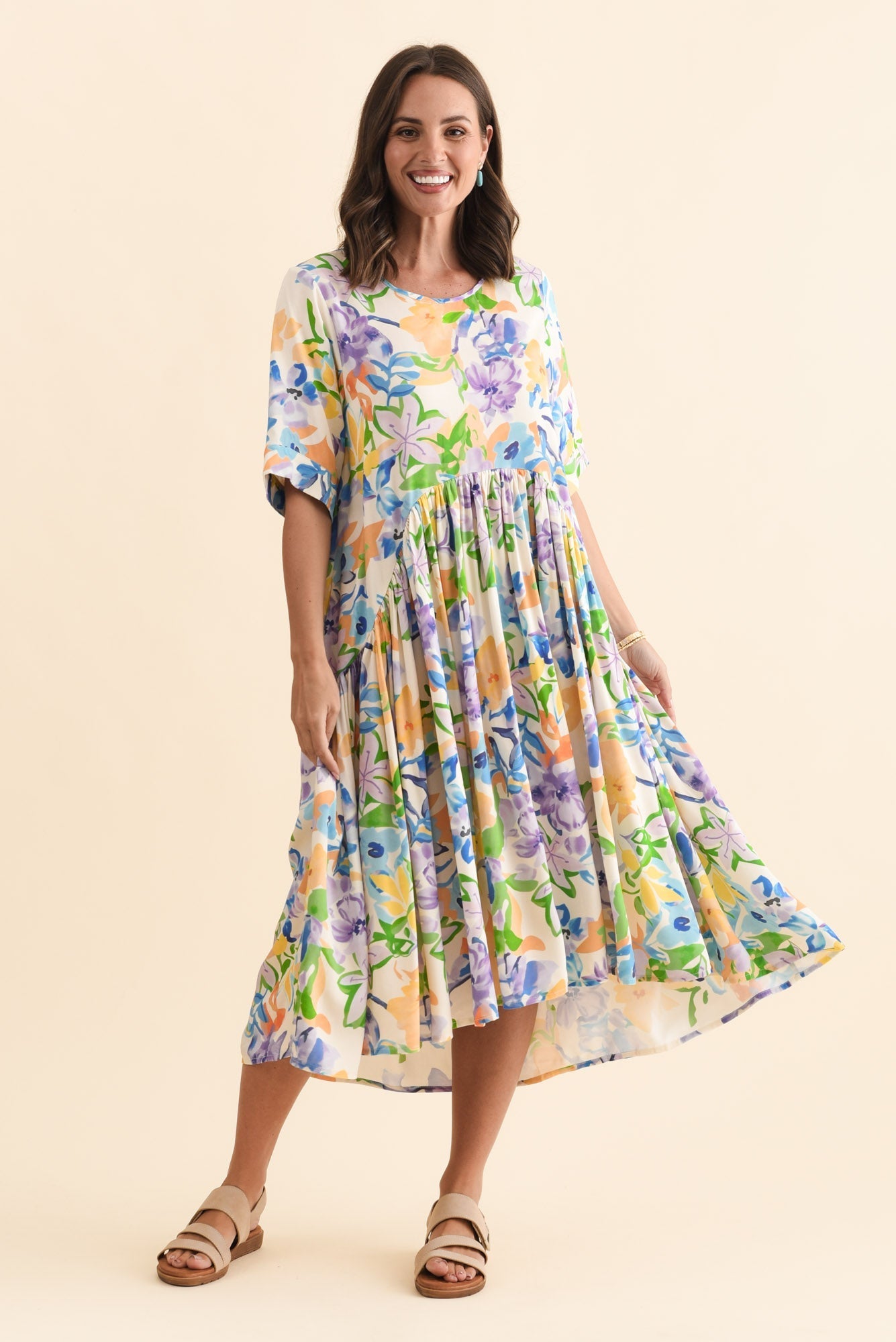 Kiana Purple Floral Peak Dress Back View