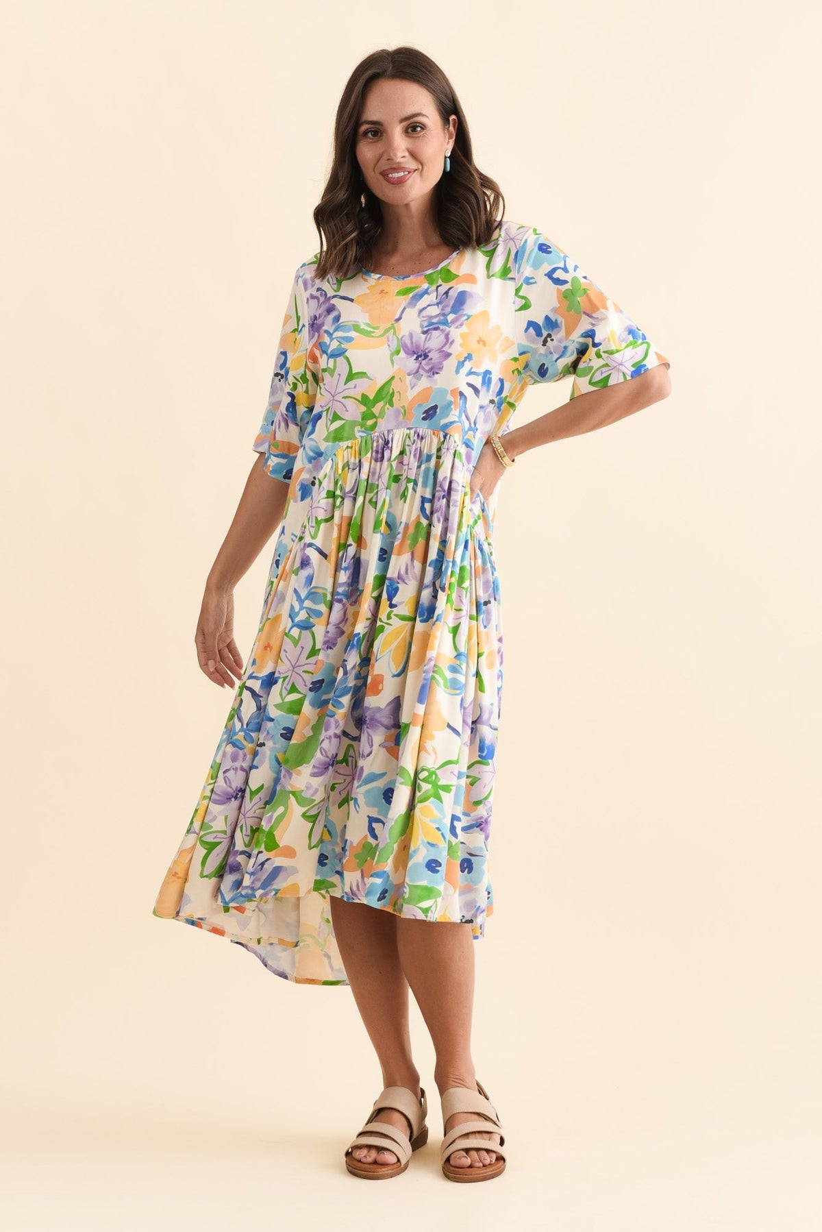 Kiana Purple Floral Peak Dress Back View 2
