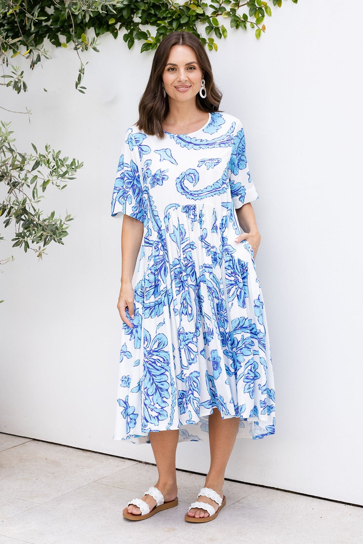 Kiana Blue Paisley Peak Dress Front View 2