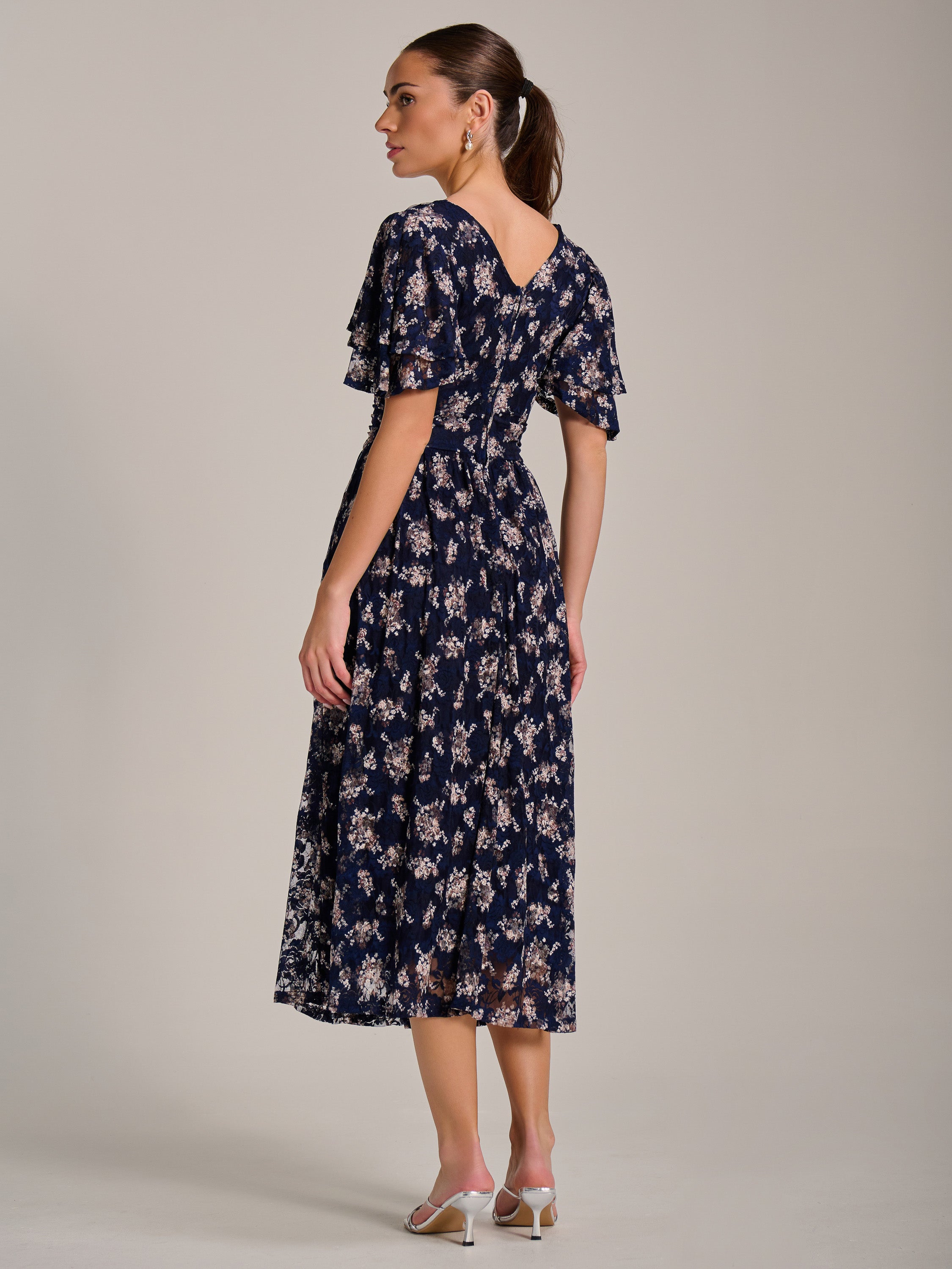 Angel Sleeve Print Lace Maxi Dress Back View