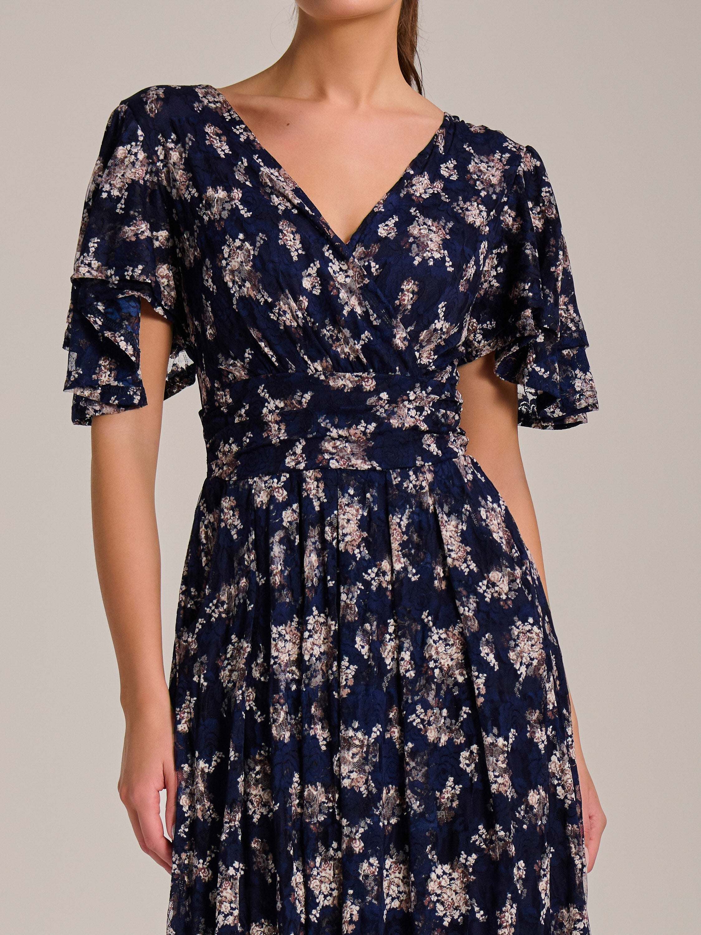 Angel Sleeve Print Lace Maxi Dress Side View