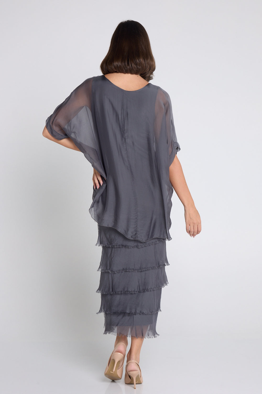 Women's Margo silk blend layered midi dress in Charcoal