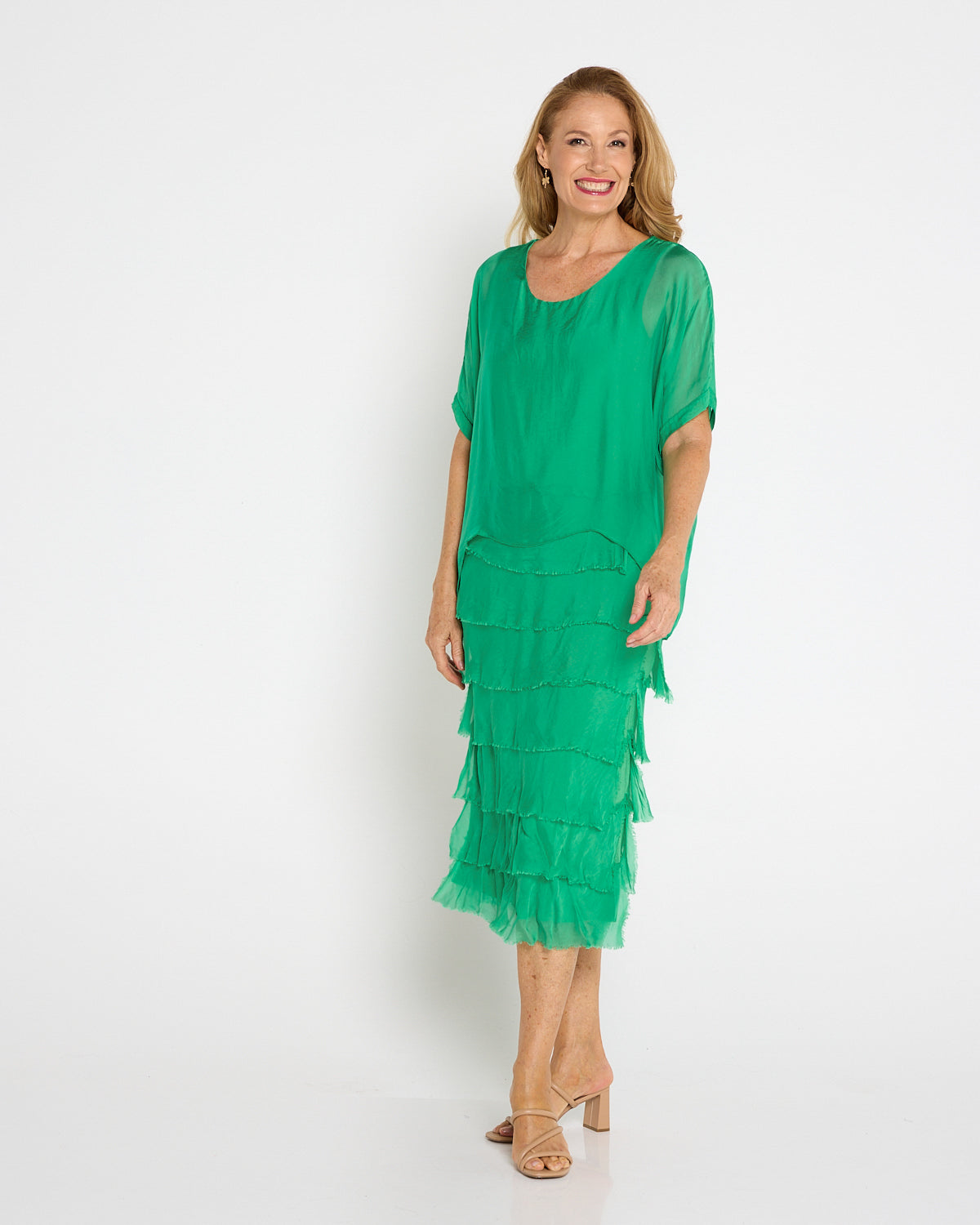 Women's Margo silk blend layered midi dress in Green