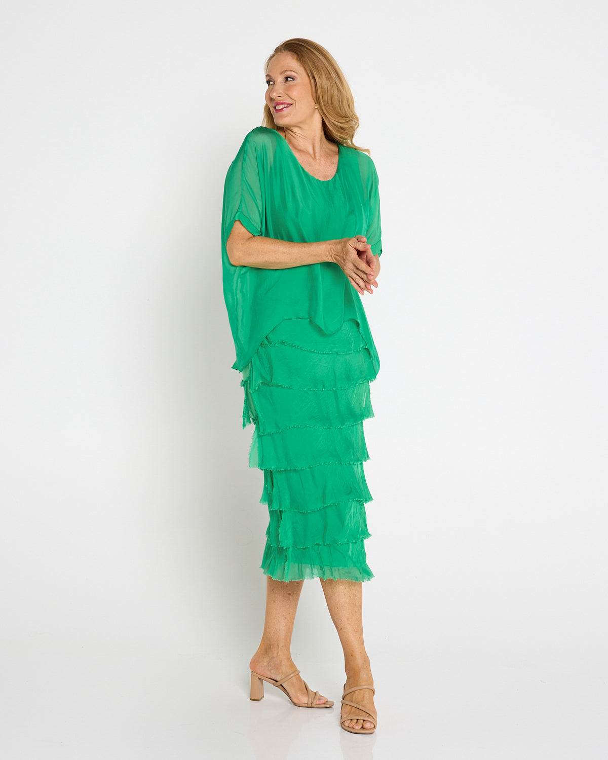 Women's Margo silk blend layered midi dress in Green