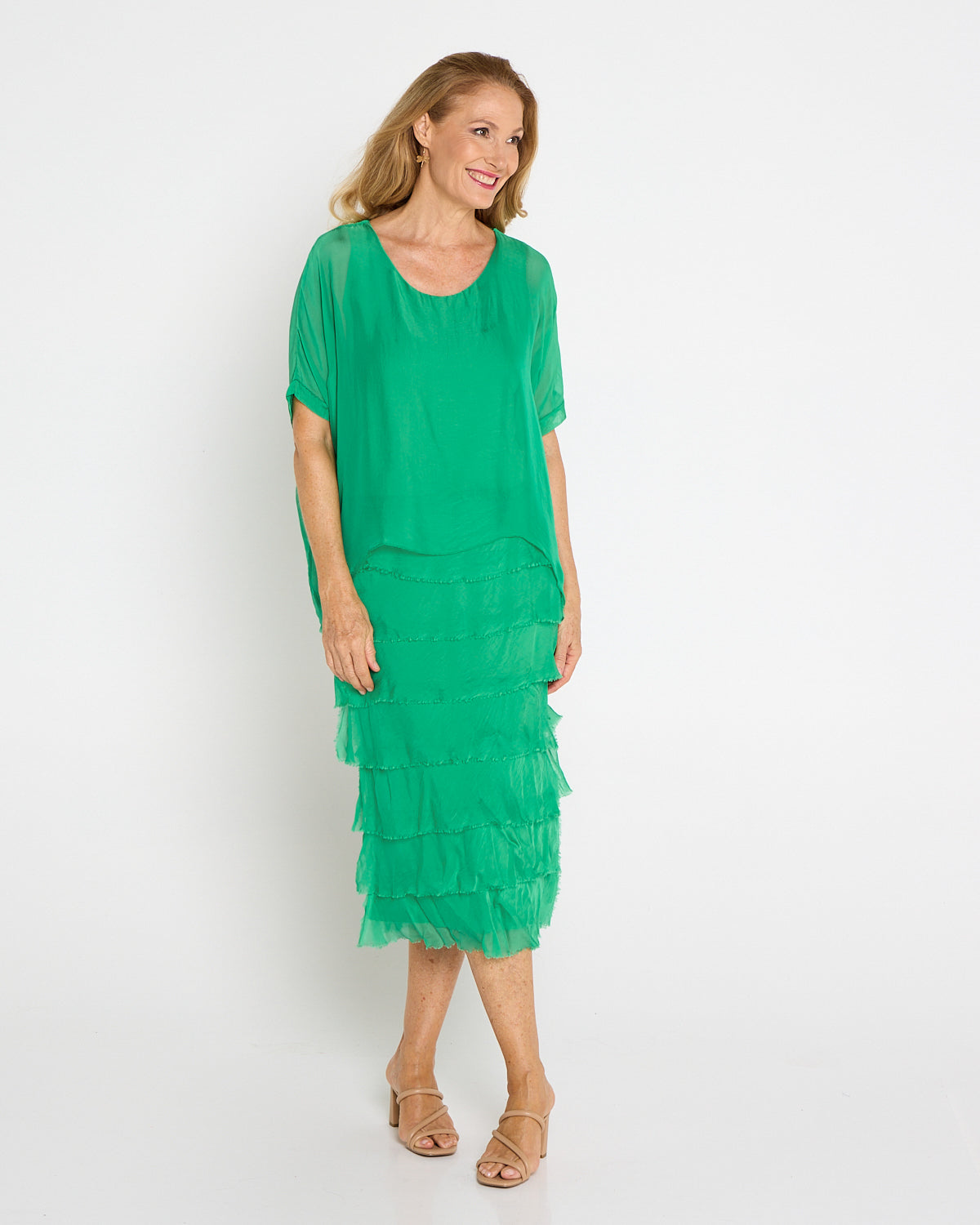 Women's Margo silk blend layered midi dress in Green