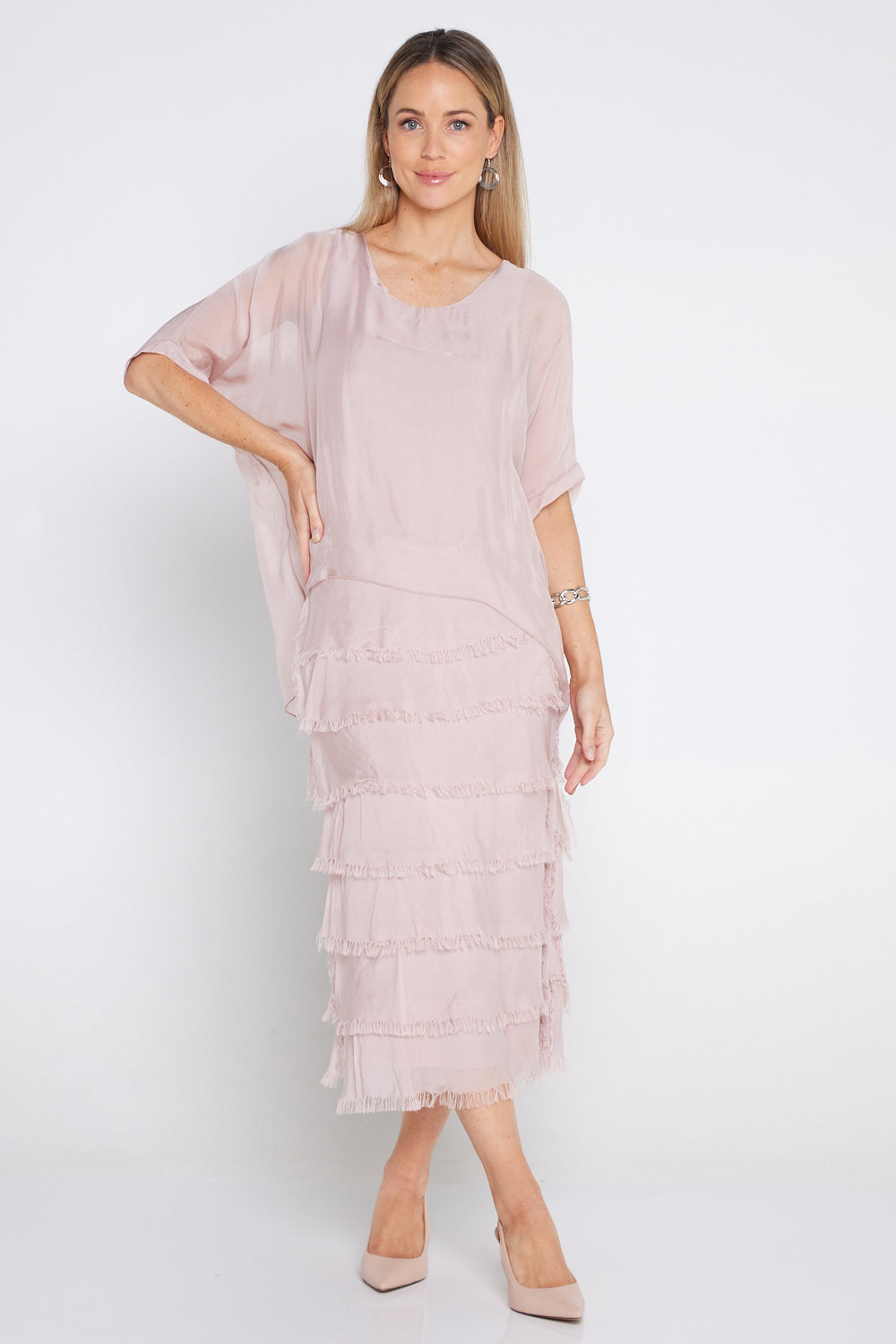 Women's Margo silk blend layered midi dress in Pink