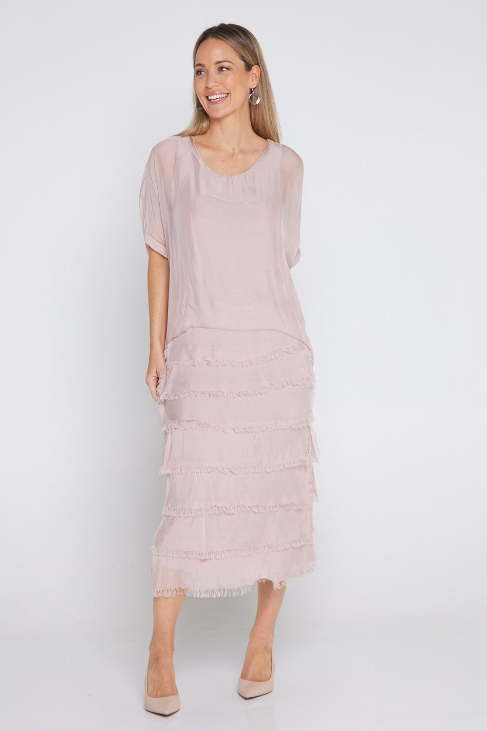 Women's Margo silk blend layered midi dress in Pink