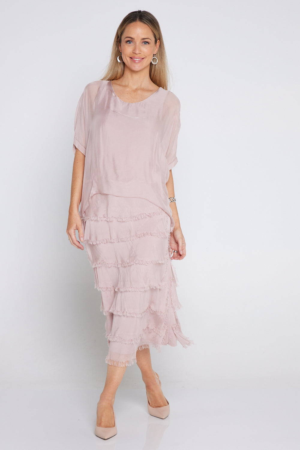 Women's Margo silk blend layered midi dress in Pink