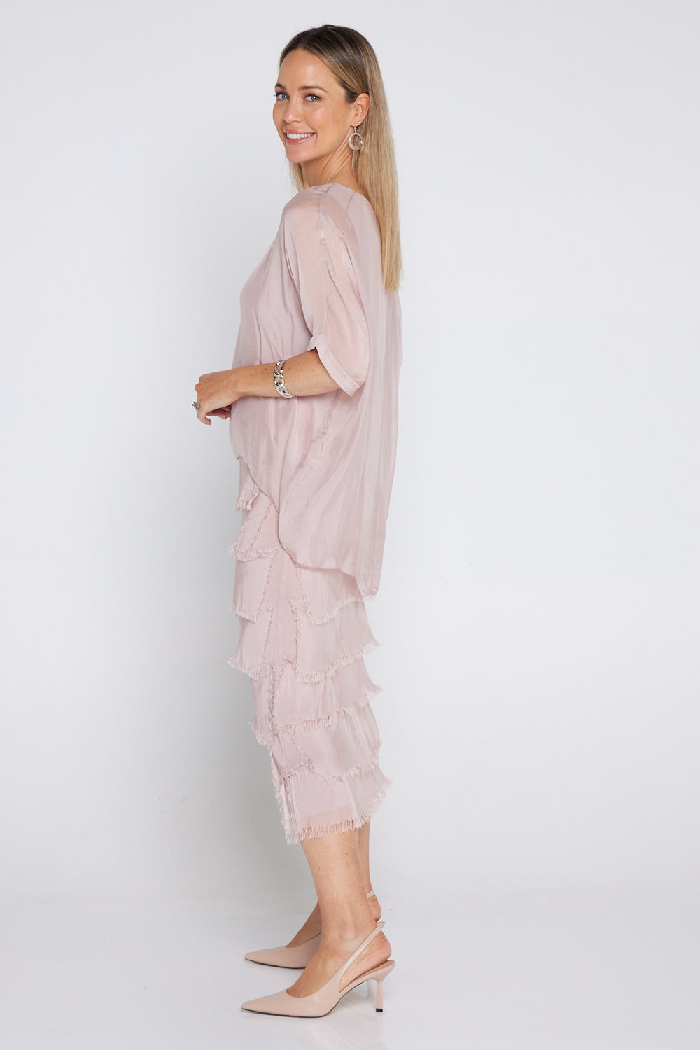 Women's Margo silk blend layered midi dress in Pink