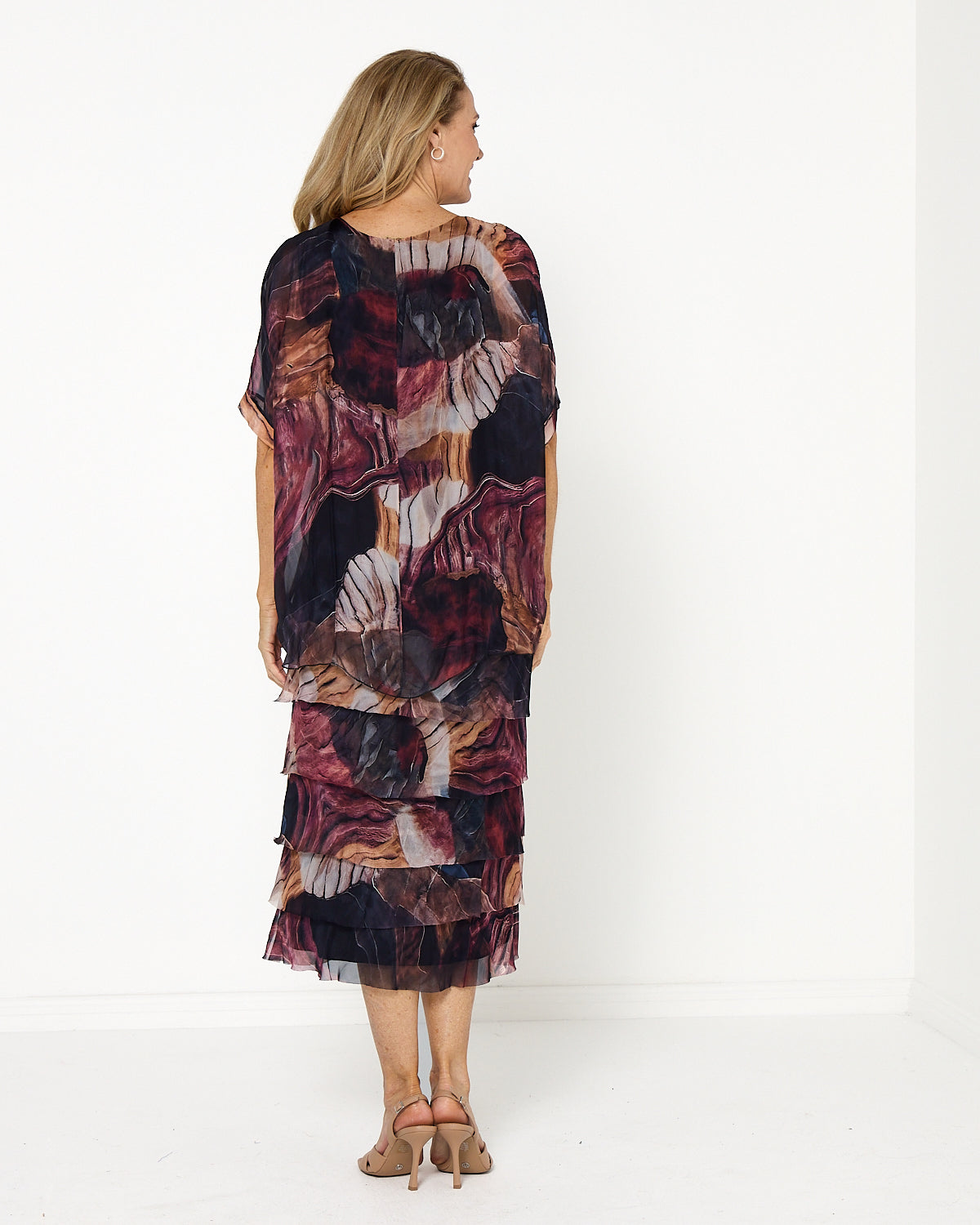 Women's Margo silk blend layered midi dress in Brown Floral