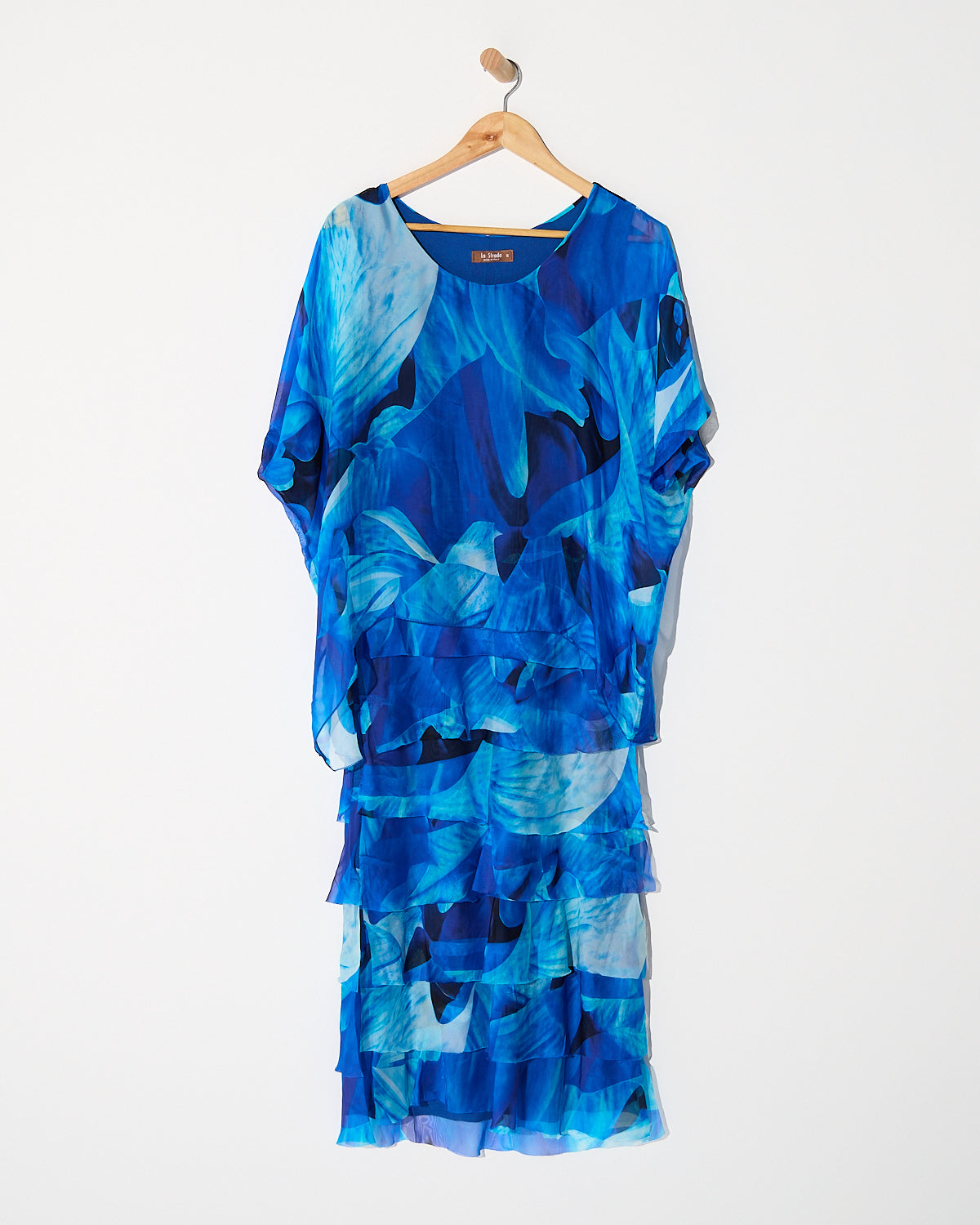 Women's Margo silk blend layered midi dress in Blue Floral