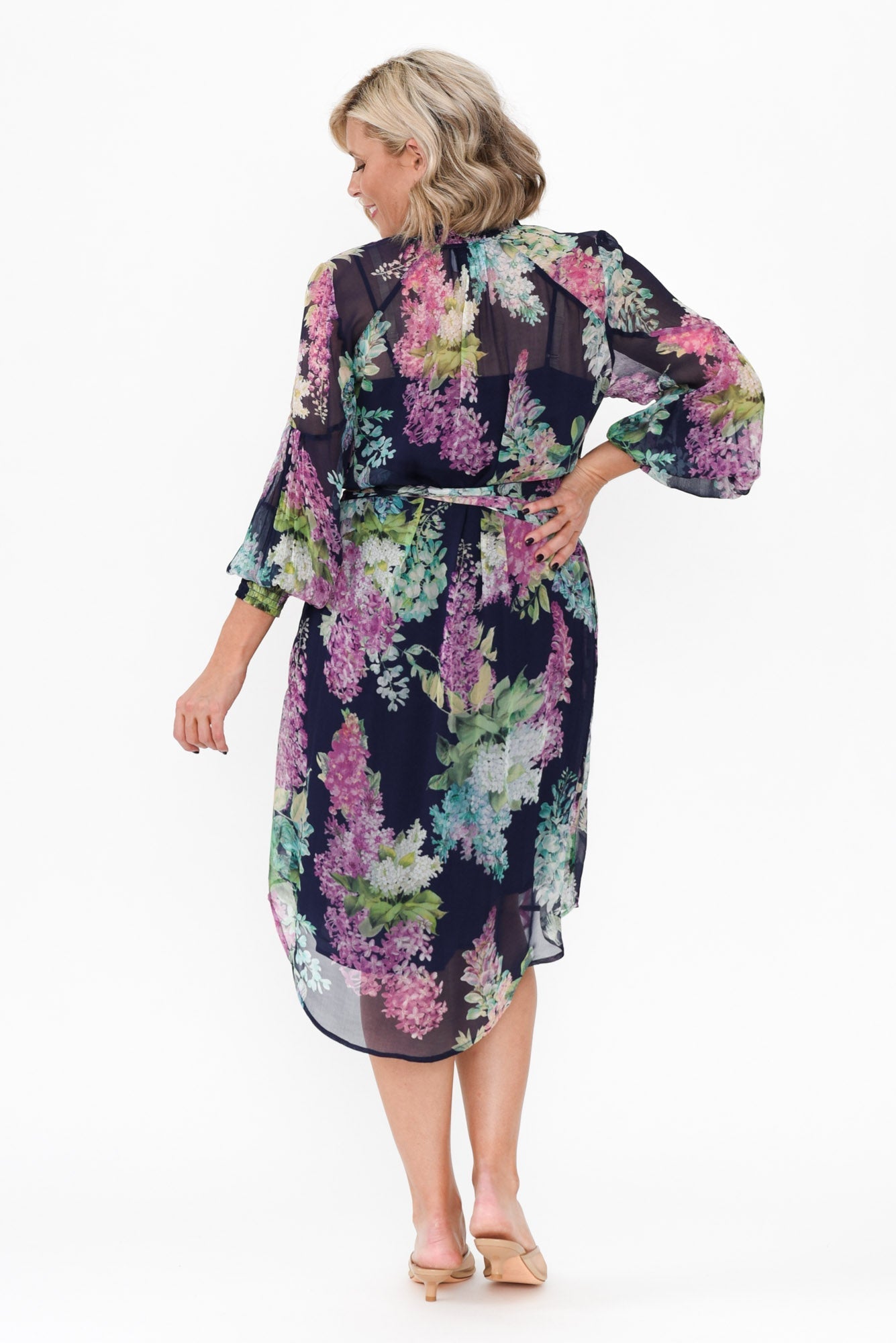 Lane Navy Wisteria Tie Dress Full Length View