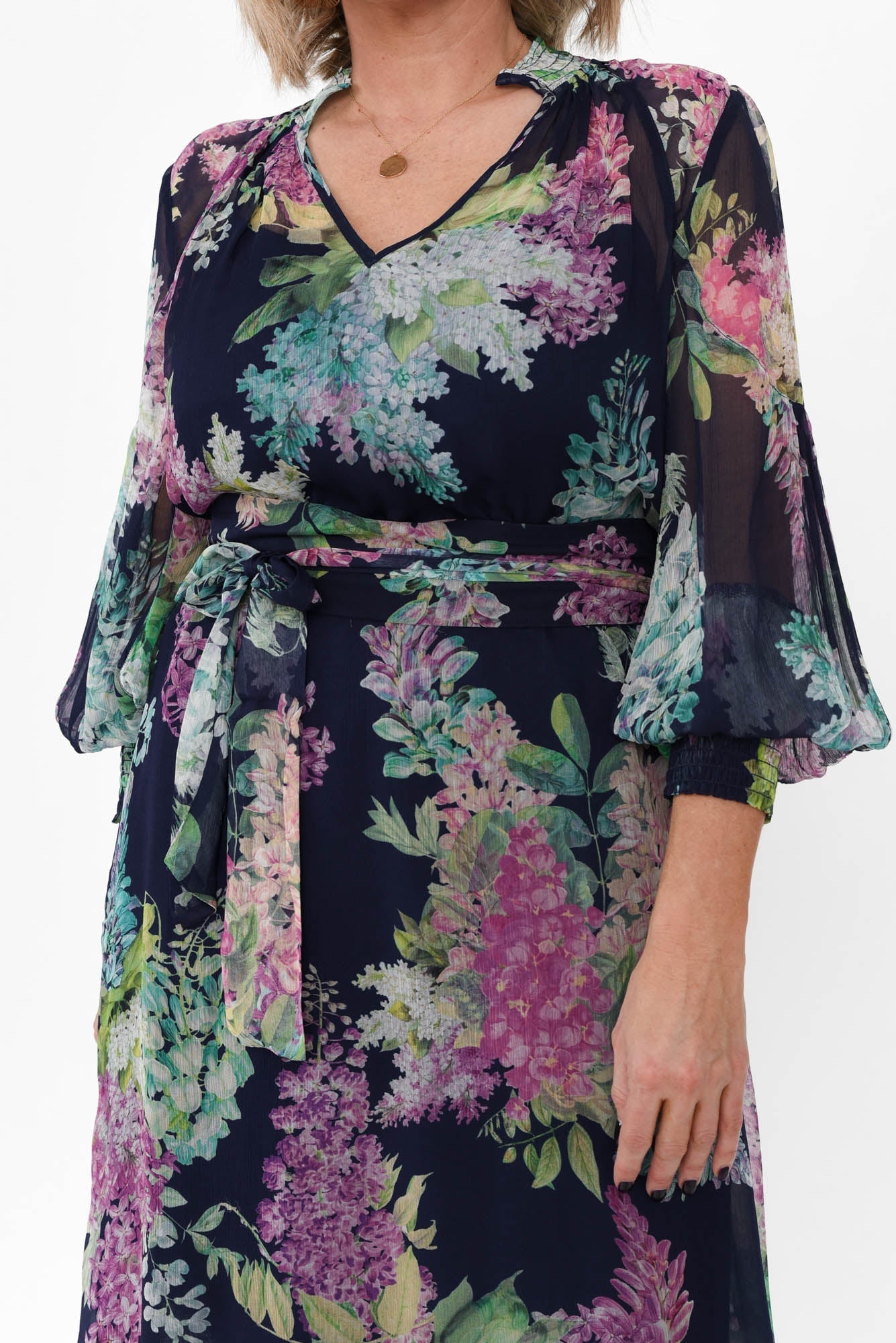 Lane Navy Wisteria Tie Dress Back View 2