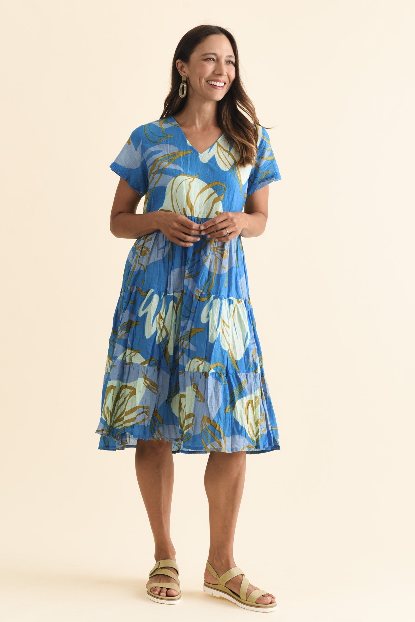 Lania Cobalt Lily Crinkle Cotton Dress Back View