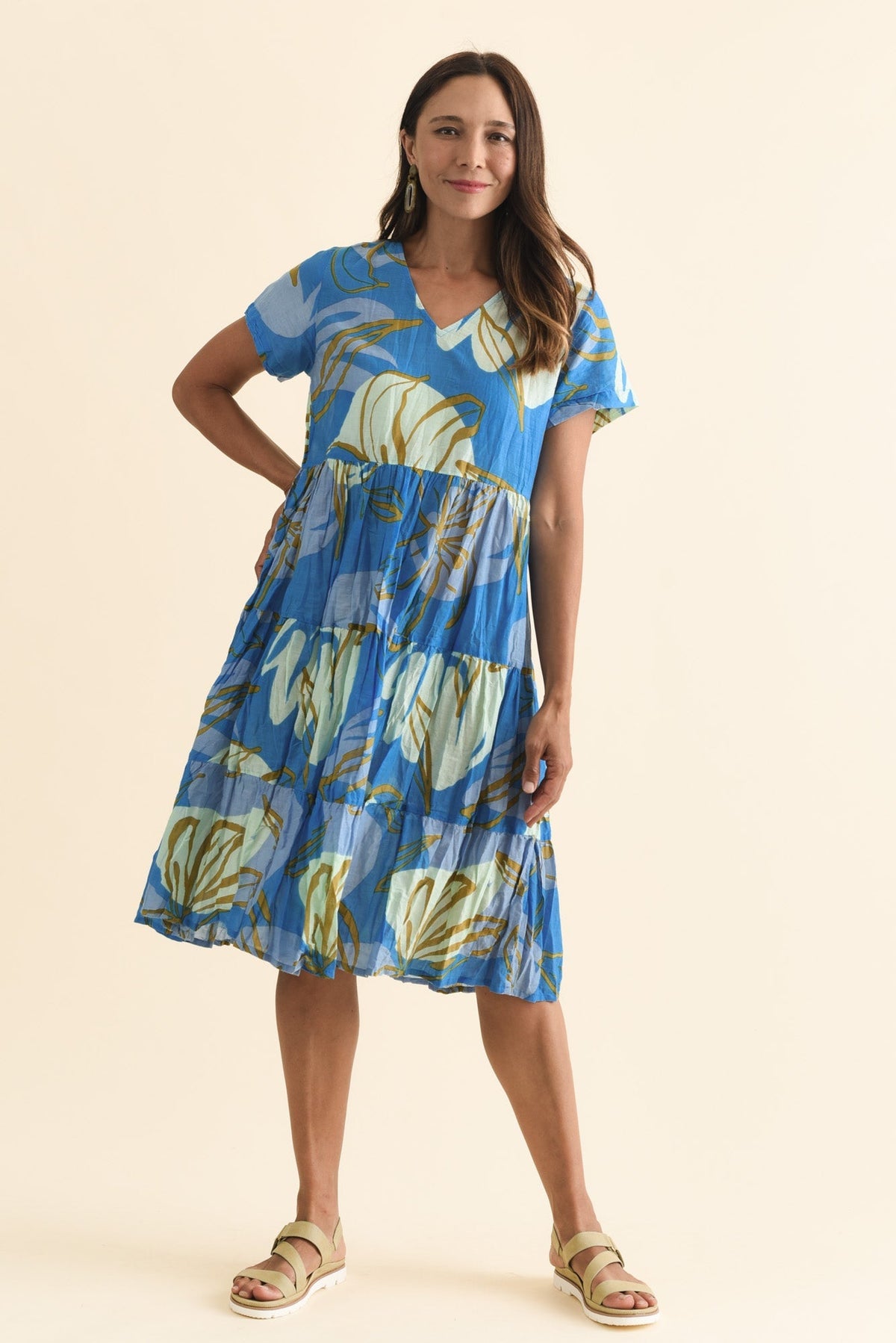 Lania Cobalt Lily Crinkle Cotton Dress Front View