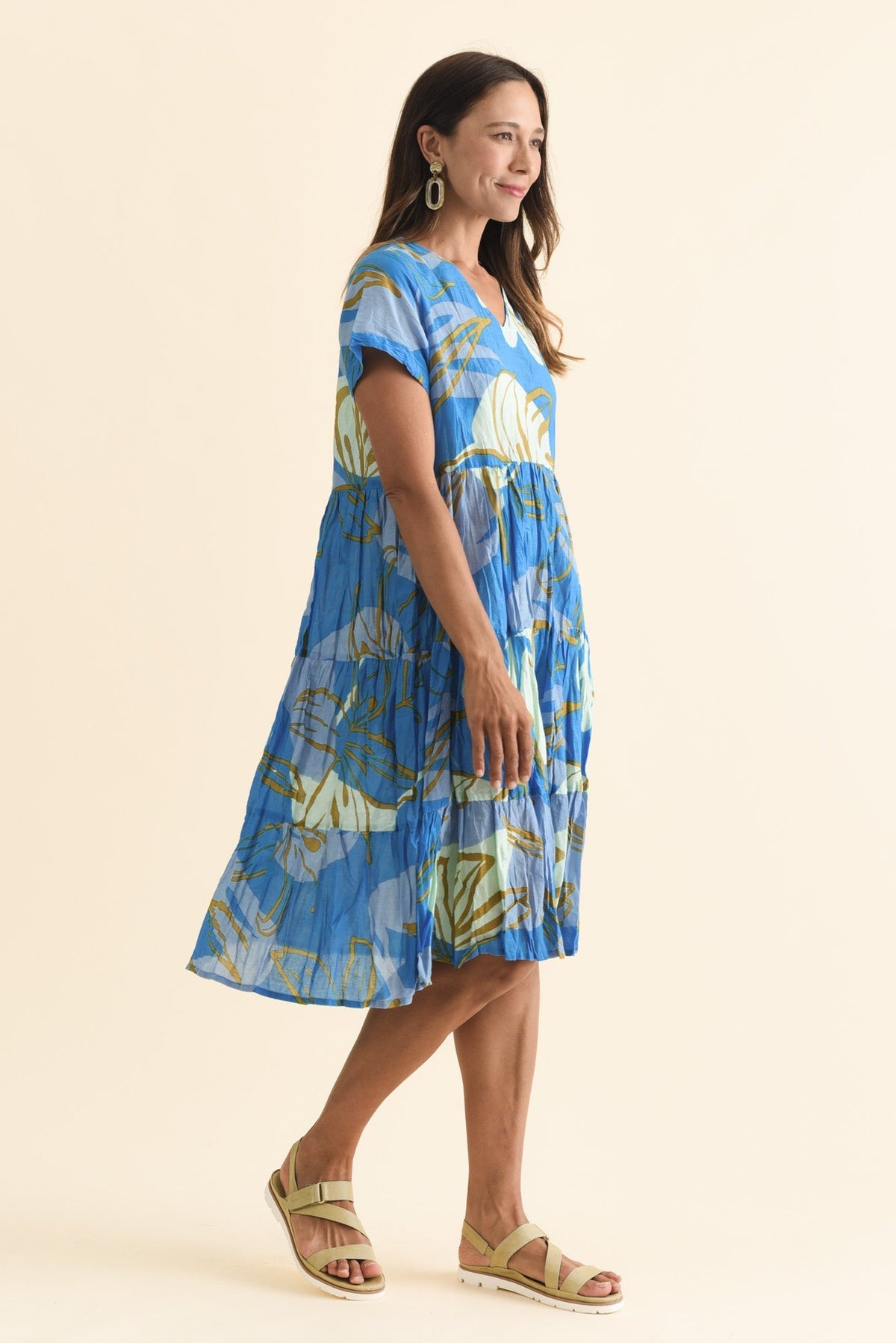 Lania Cobalt Lily Crinkle Cotton Dress Side View
