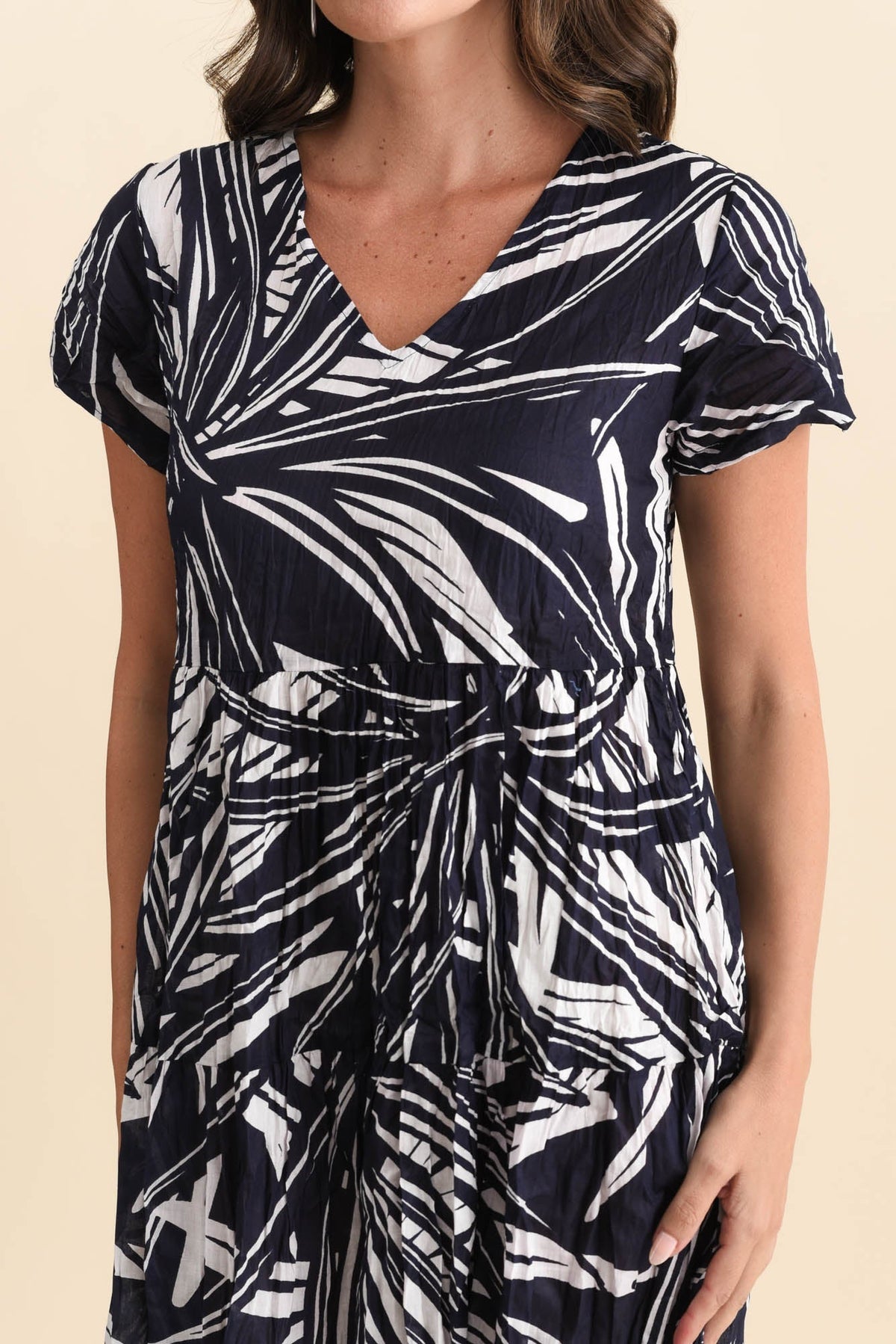 Lania Navy Burst Crinkle Cotton Dress Detail View