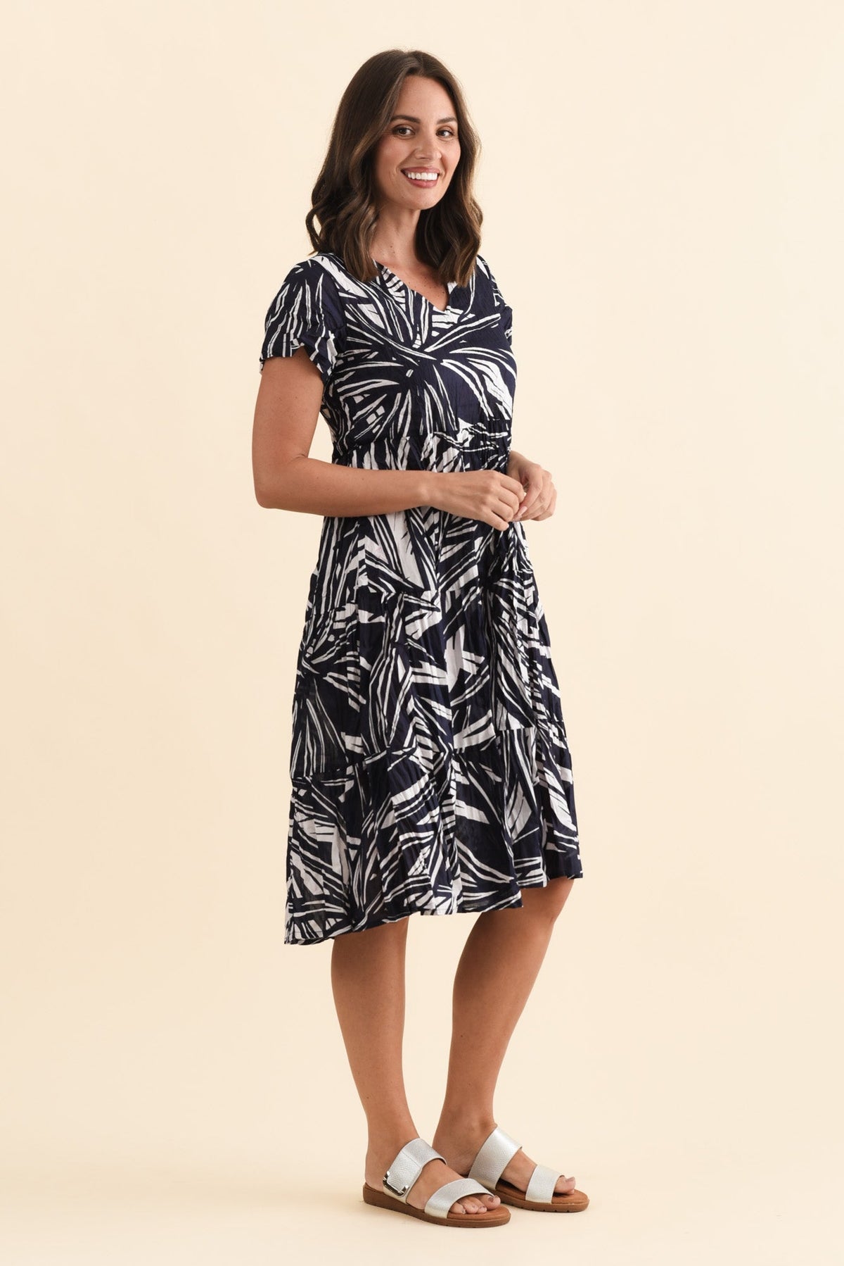Lania Navy Burst Crinkle Cotton Dress Back View