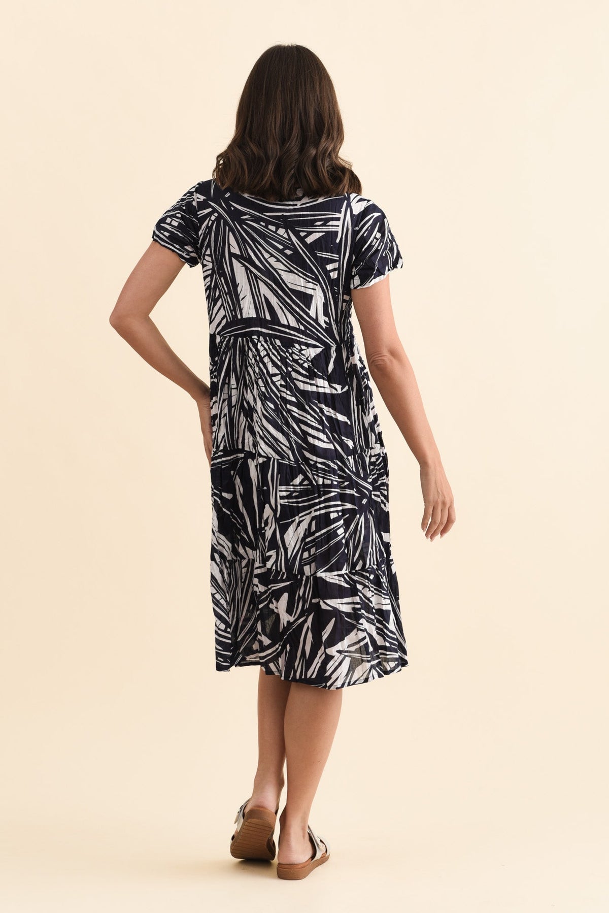 Lania Navy Burst Crinkle Cotton Dress Side View
