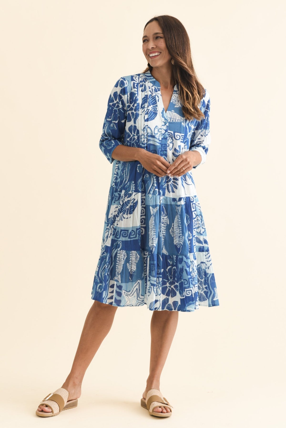 Larissa Blue Ocean Cotton Pleated Dress Back View 2