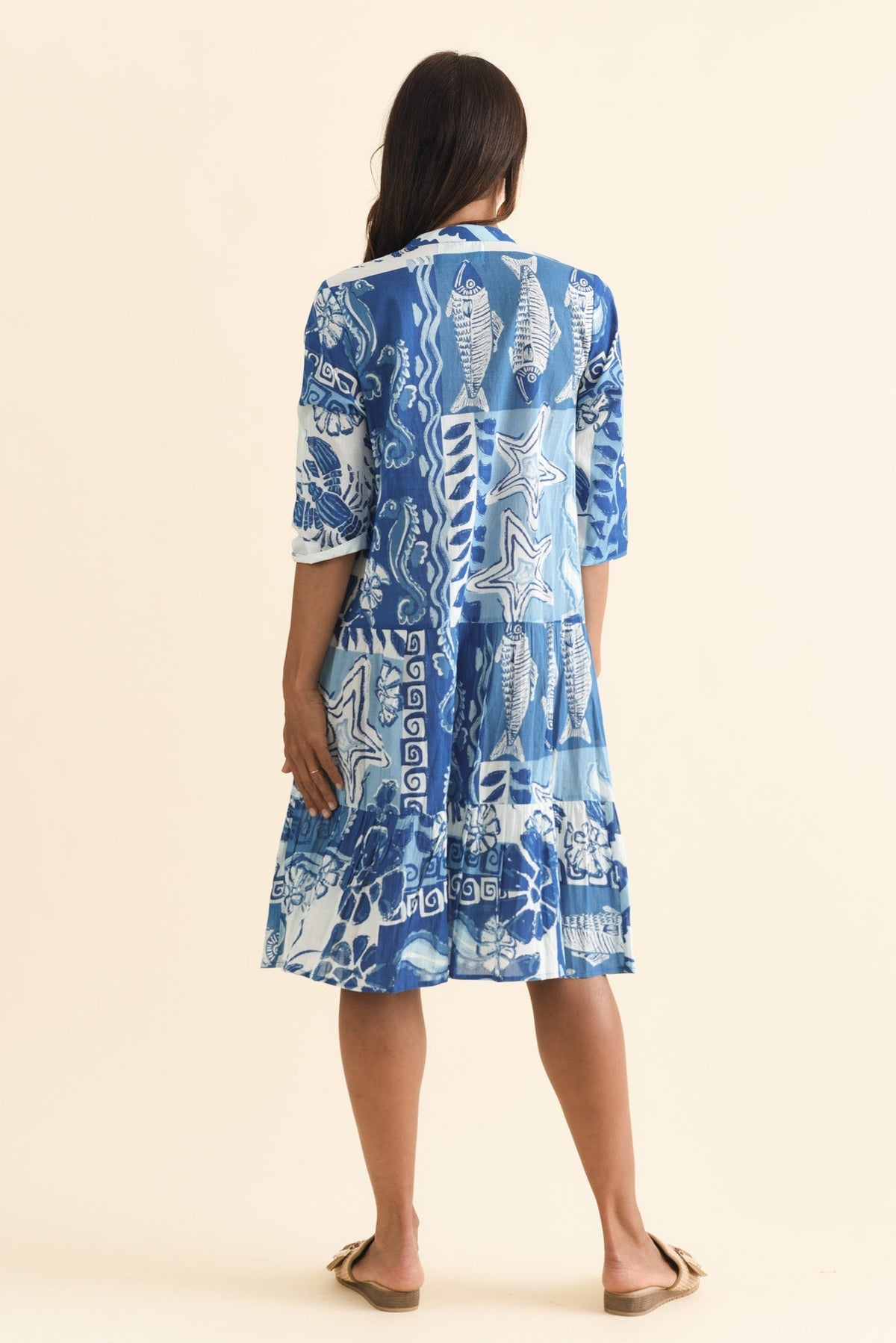 Larissa Blue Ocean Cotton Pleated Dress Detail View