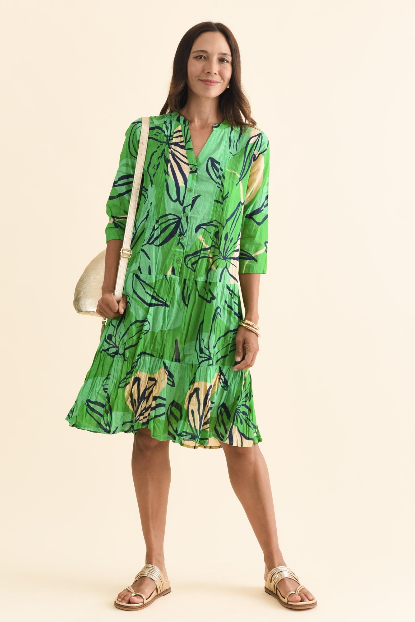Larissa Green Lily Cotton Pleated Dress Front View 2