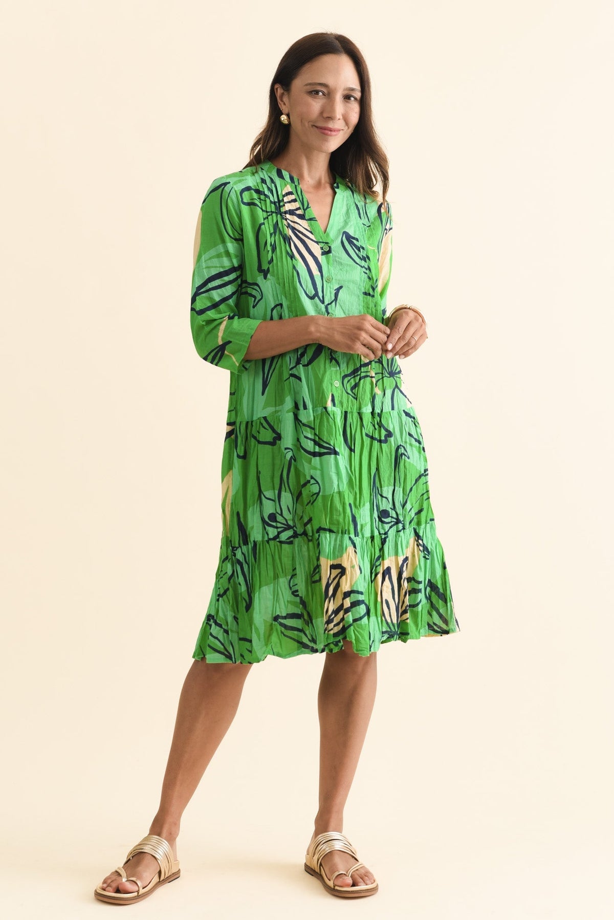 Larissa Green Lily Cotton Pleated Dress Full Length View