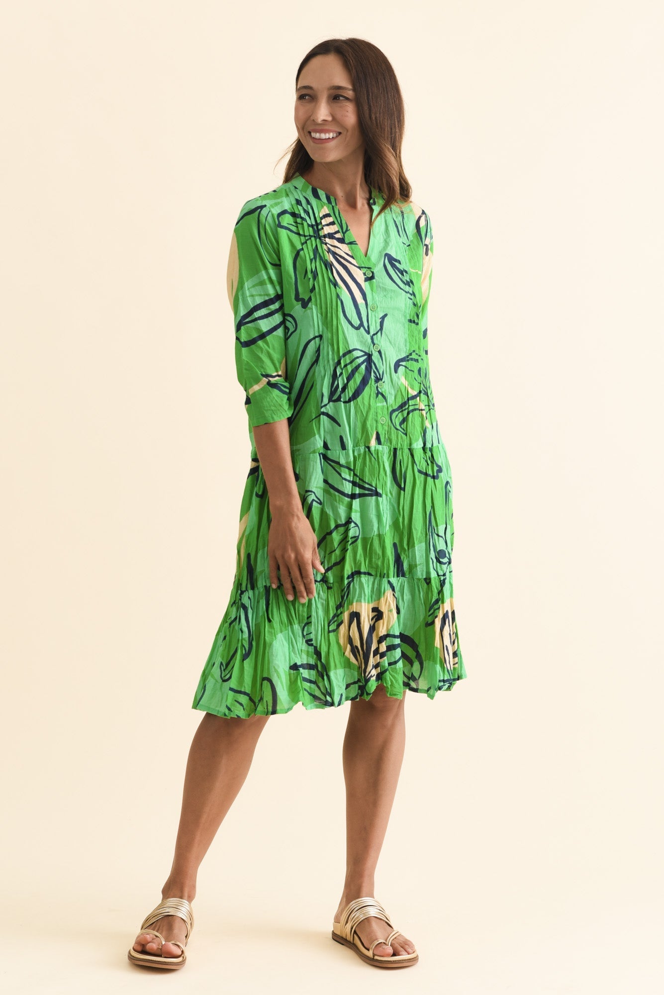 Larissa Green Lily Cotton Pleated Dress Front View