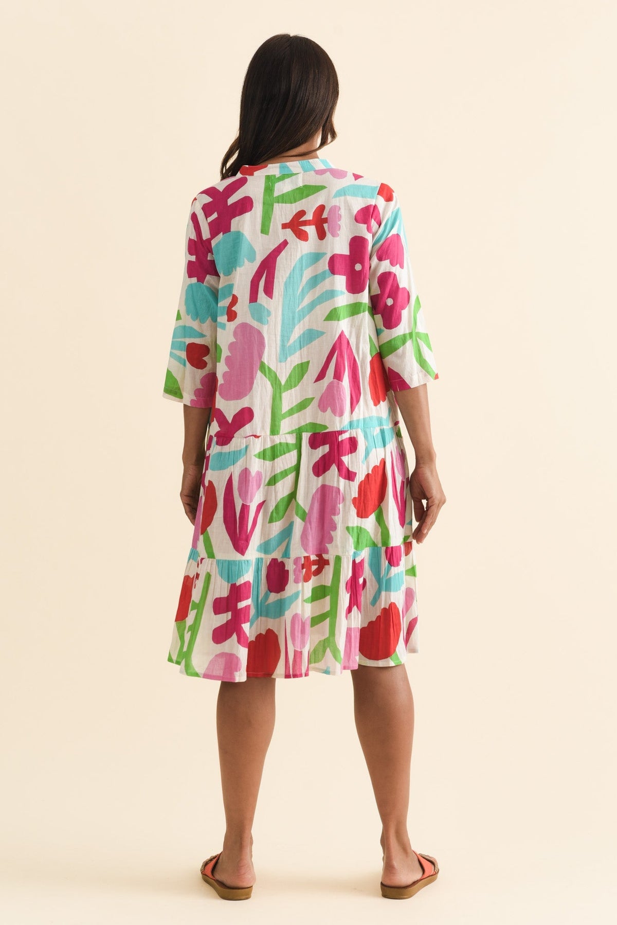 Larissa White Flower Cotton Pleated Dress Side View