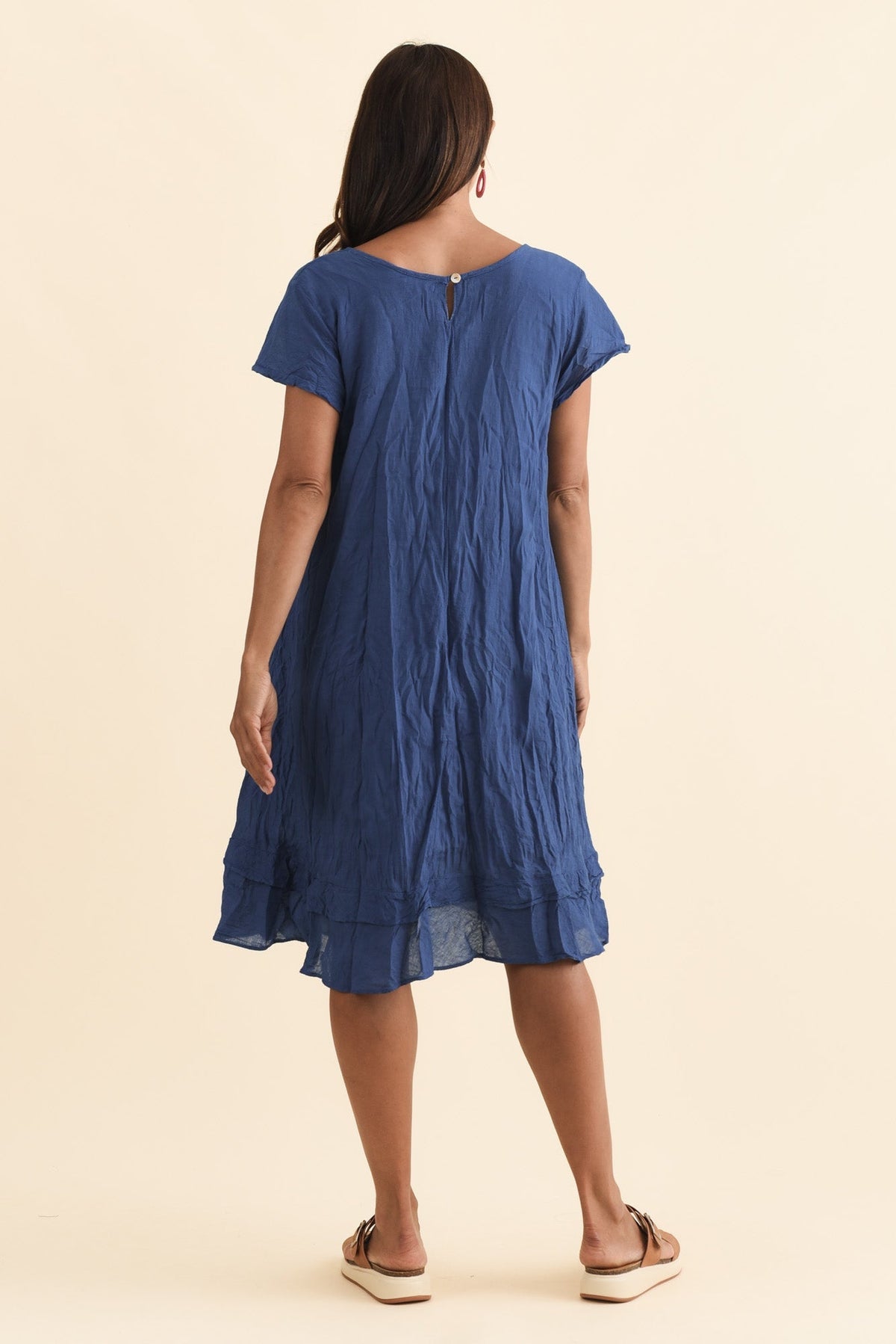 Lauren Navy Crinkle Cotton Dress Side View