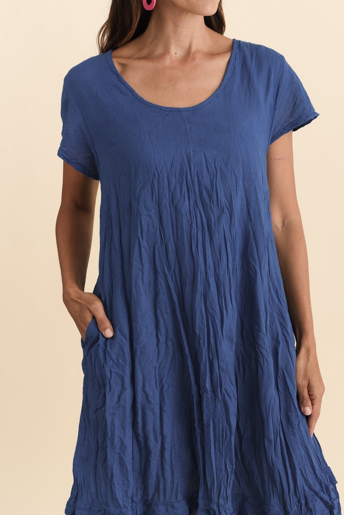 Lauren Navy Crinkle Cotton Dress Detail View