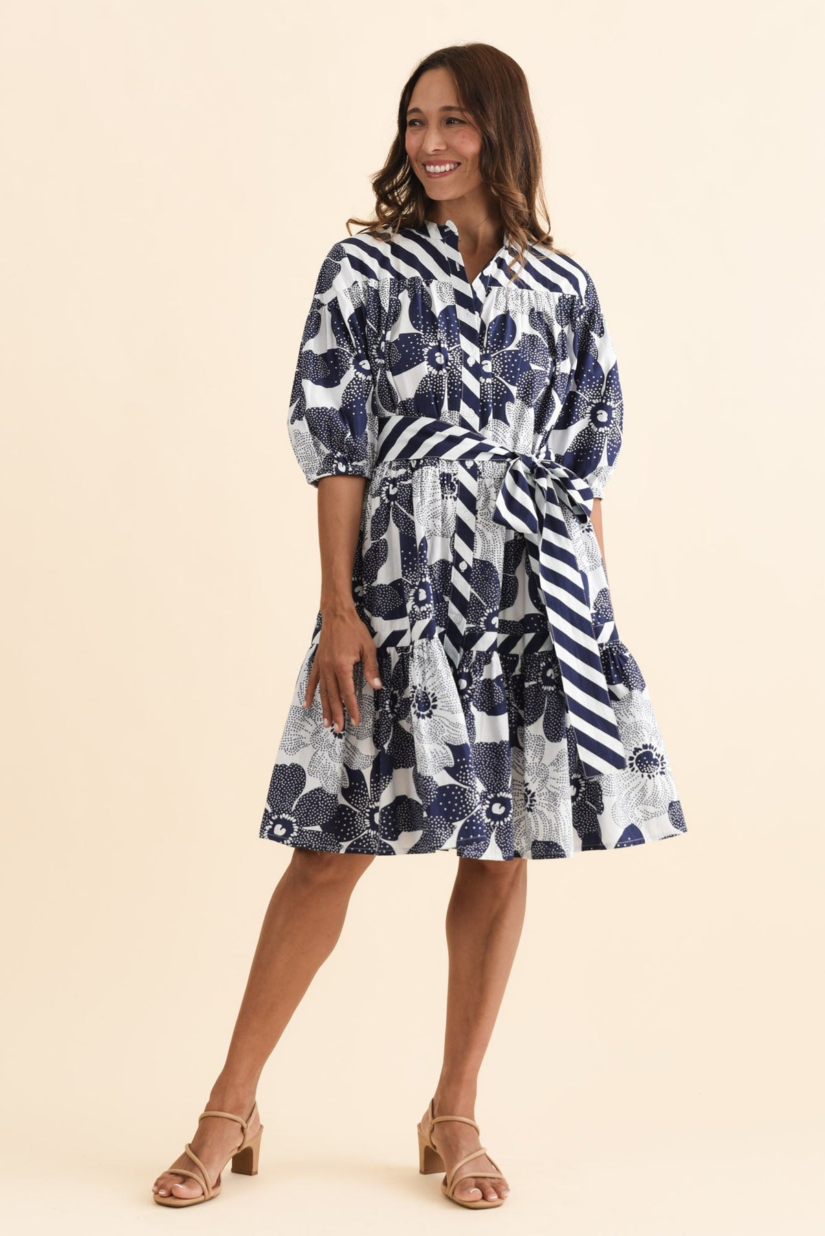 Lazar Navy Floral Cotton Dress Front View