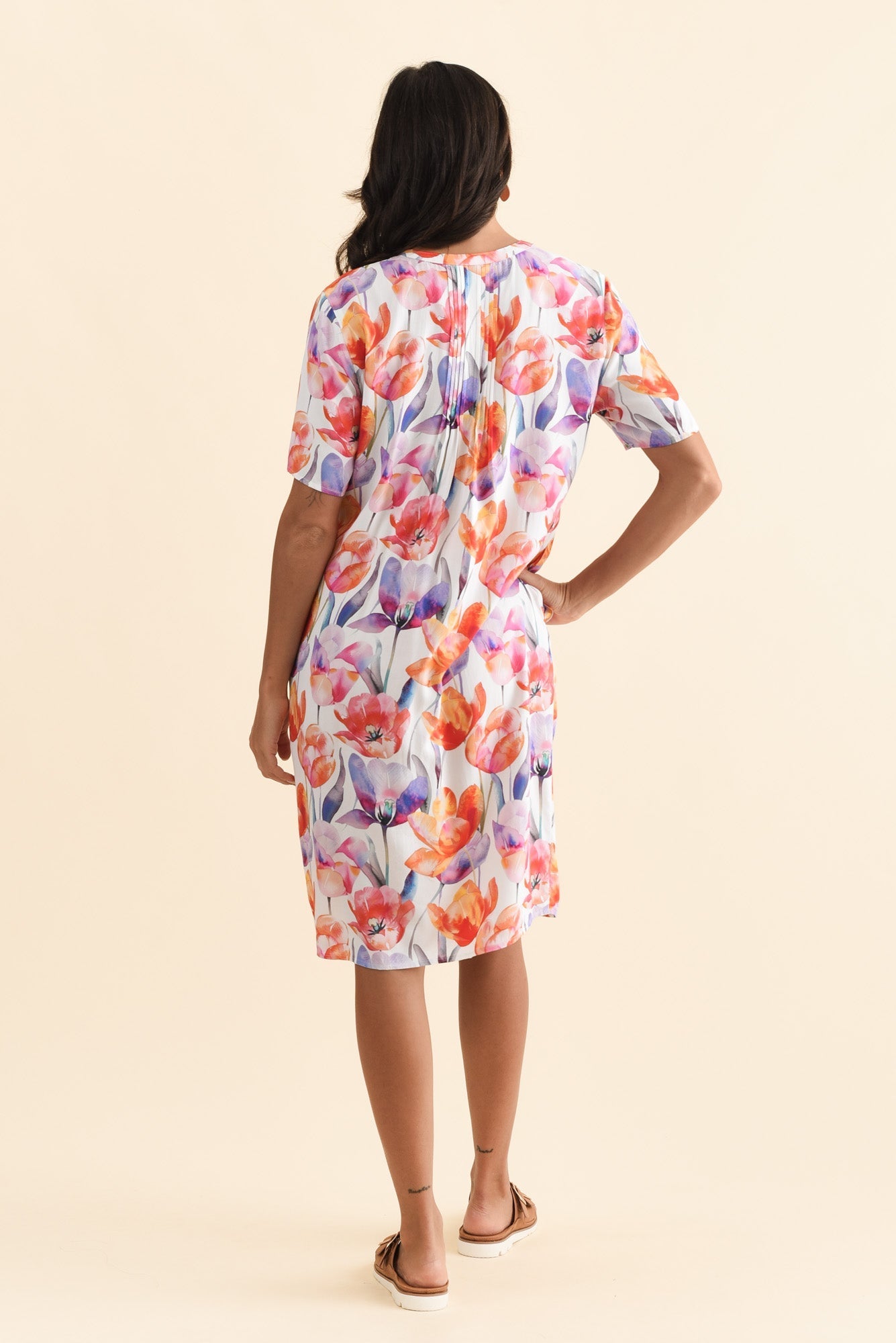 Leticia Orange Flower Midi Dress Side View