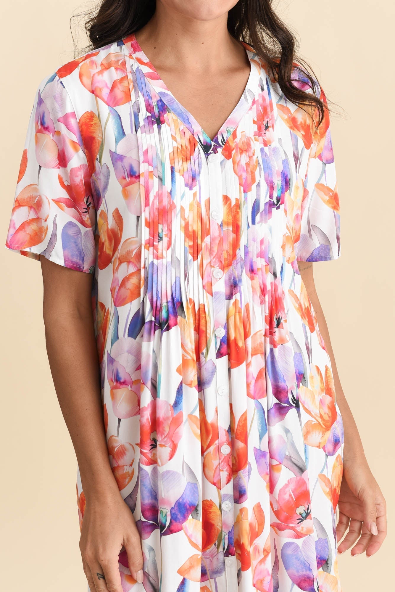 Leticia Orange Flower Midi Dress Detail View