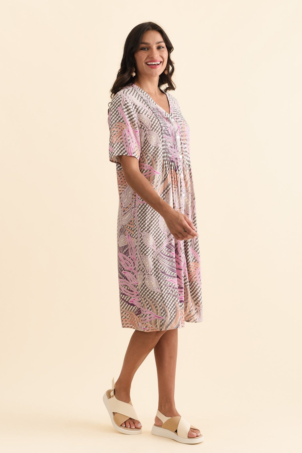 Leticia Pink Leaf Midi Dress Back View