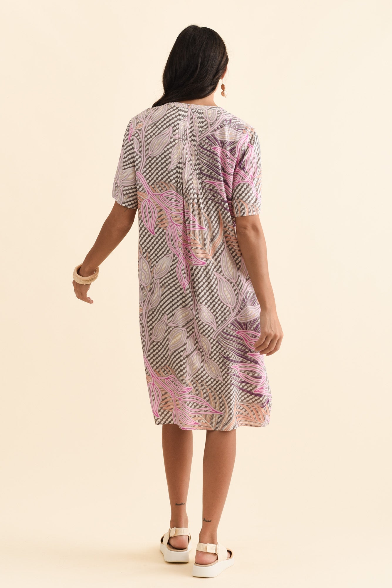 Leticia Pink Leaf Midi Dress Side View